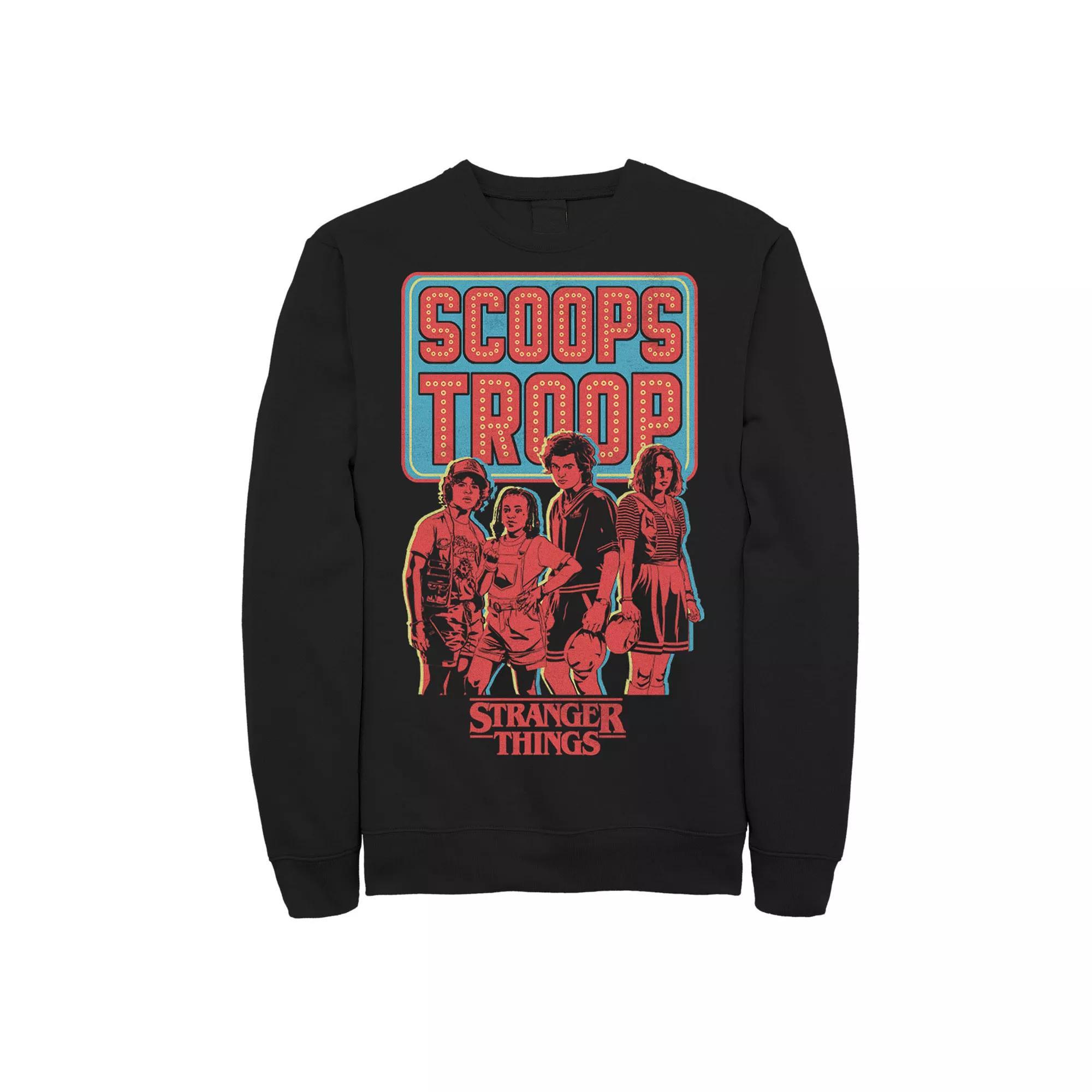 Men's Netflix Stranger Things Scoops Troop Portrait Sweatshirt, Size: Large, Black Product Image