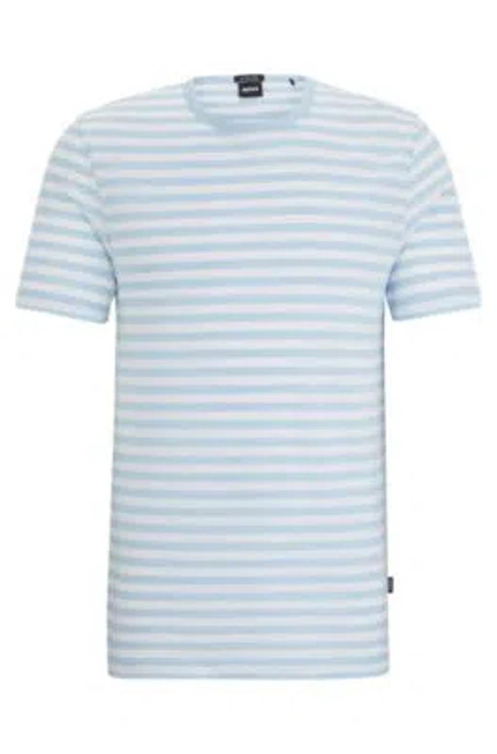 HUGO BOSS Horizontal-stripe T-shirt In Cotton And Linen In Light Blue Product Image