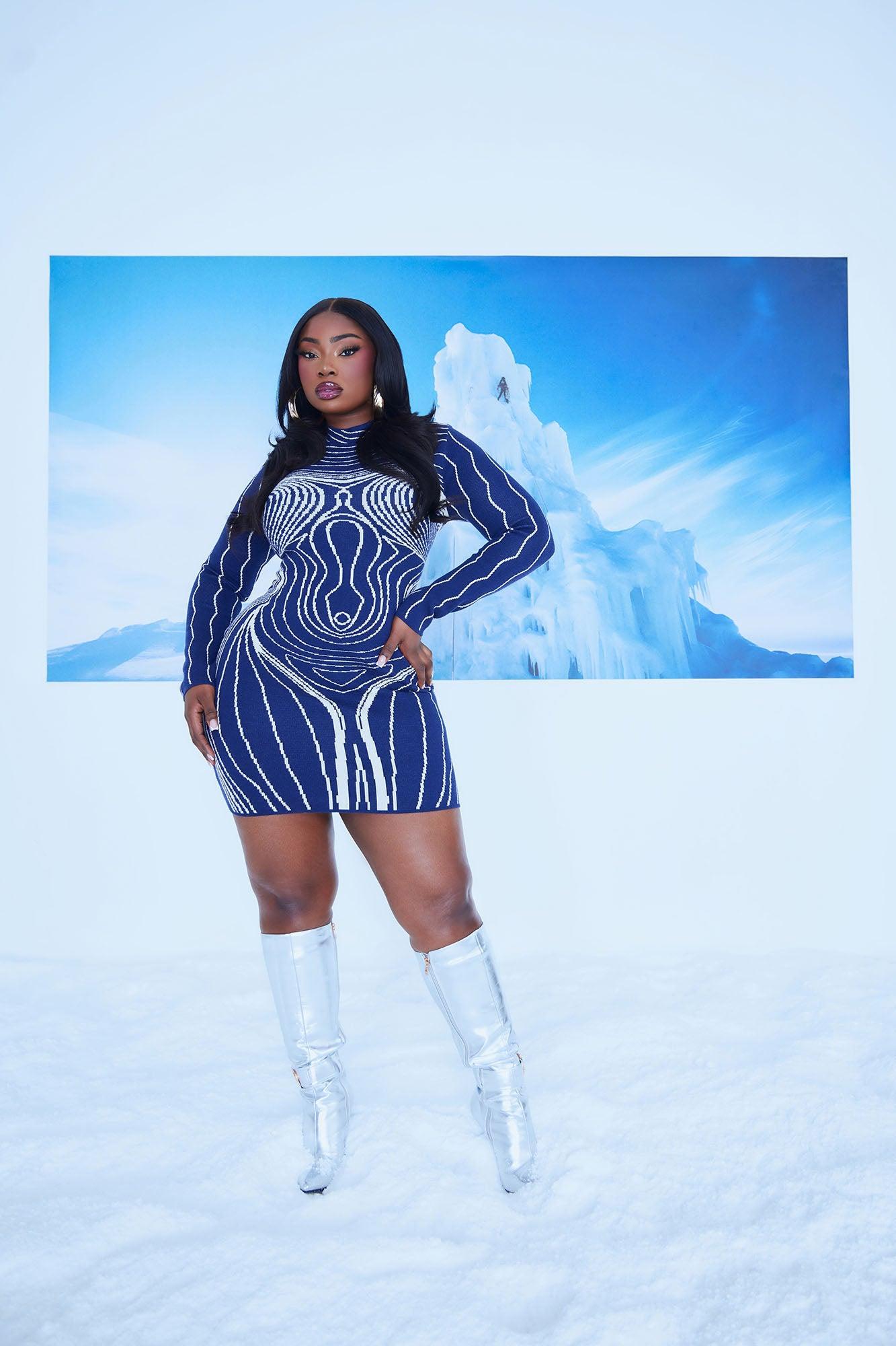 Body Heat Sweater Mini Dress - Navy/combo Product Image