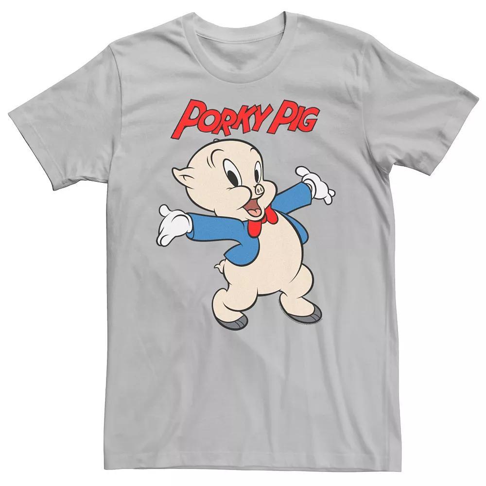 Men's Looney Tunes Porky The Pig Portrait Logo Graphic Tee, Size: Large, Silver Product Image