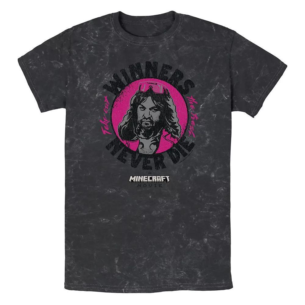 Men's Minecraft Movie Winners Never Die Mineral Wash Graphic Tee, Size: Small, Black Product Image