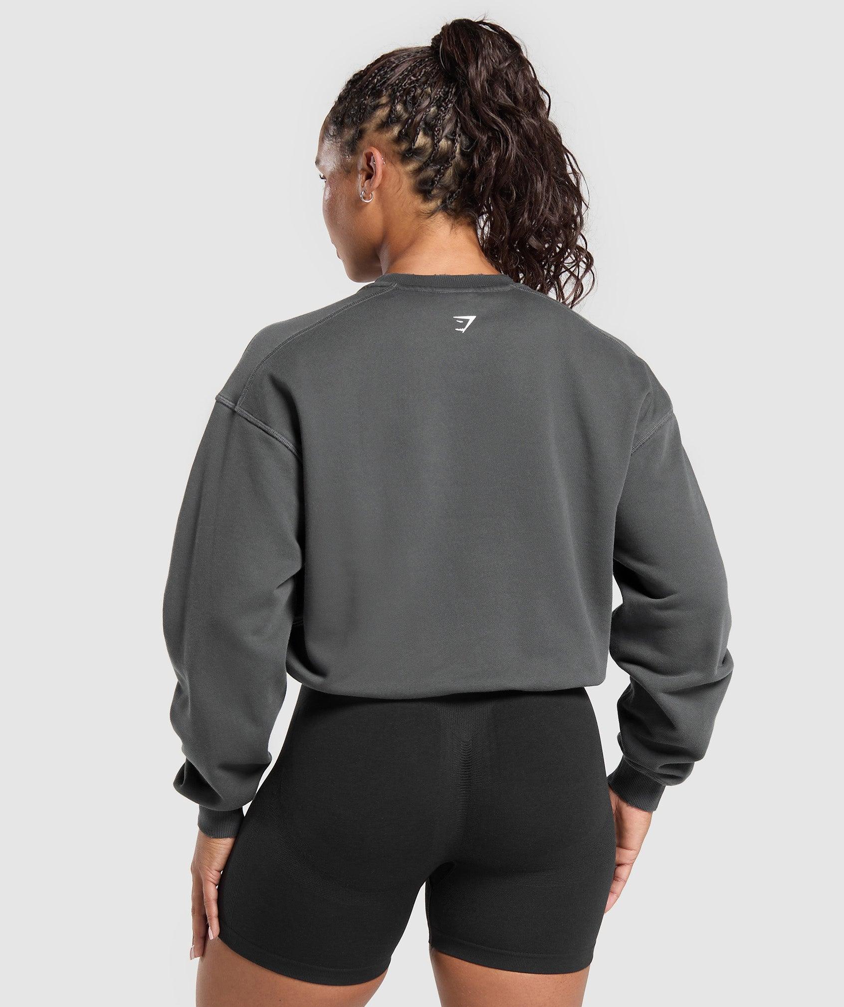 Gymshark Gains Washed Loopback Crew Neck - Asphalt Grey/Black Female Product Image