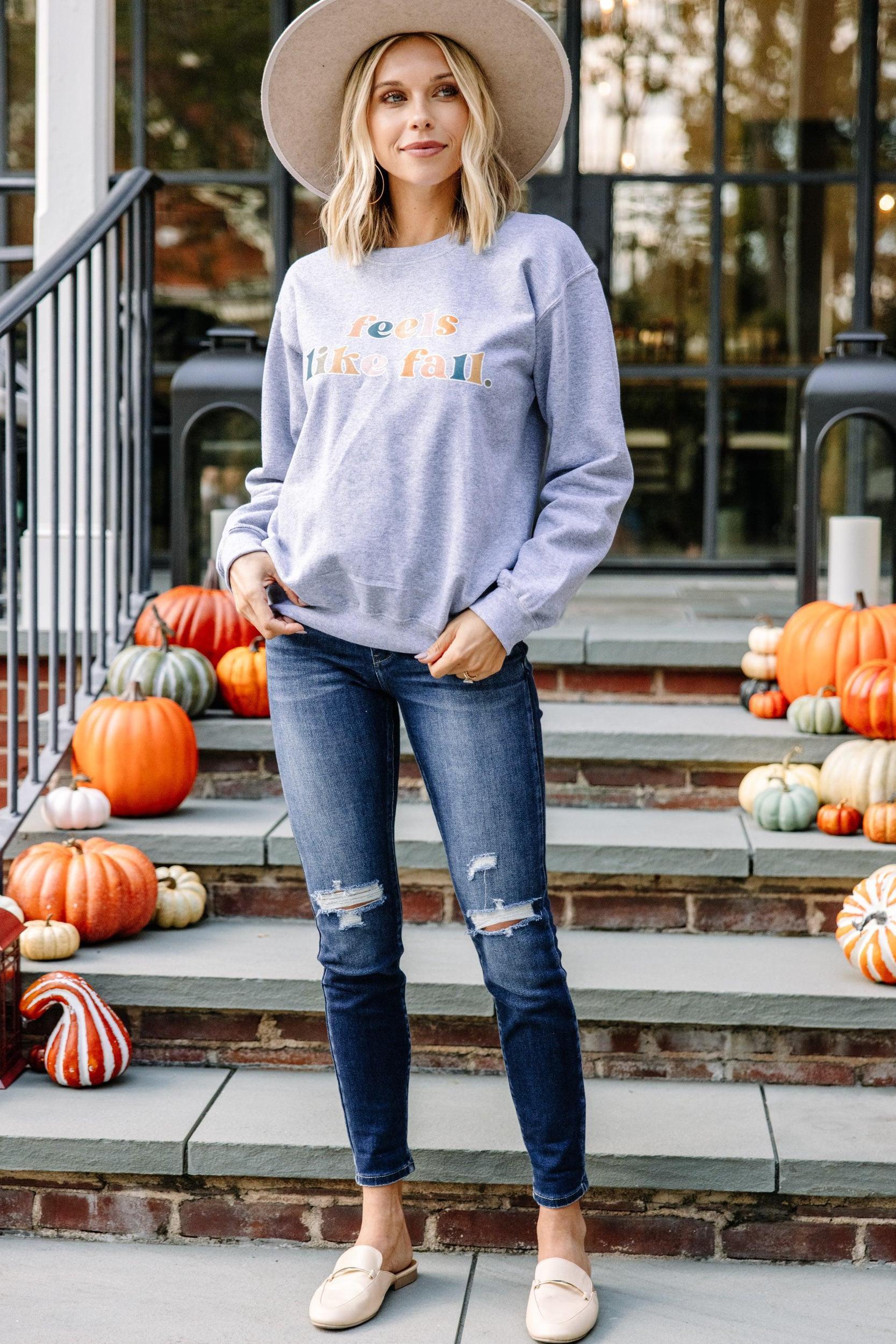 Feels Like Fall Sport Gray Graphic Sweatshirt Female Product Image