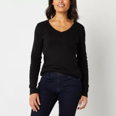 St. John's Bay Womens V Neck Long Sleeve T-Shirt Product Image