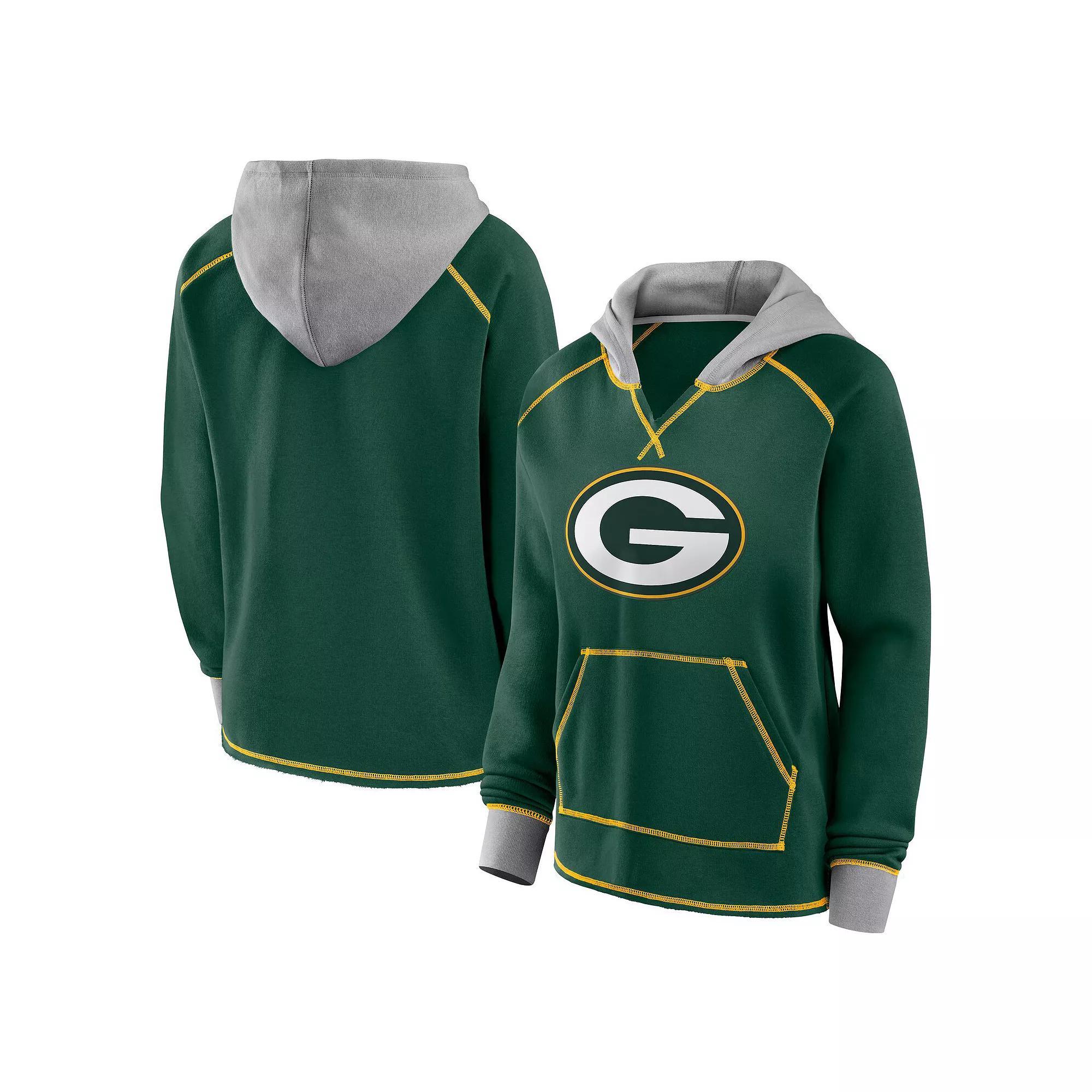 Womens Bay Packers Boom Fleece Pullover V-Neck Hoodie Product Image