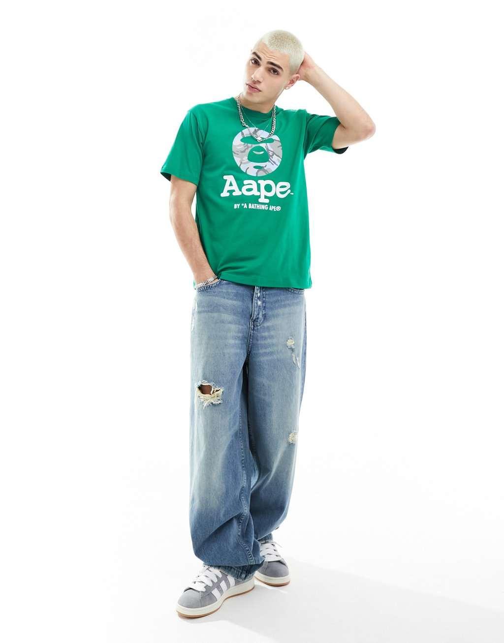 Aape By A Bathing Ape regular fit short sleeve t-shirt with front print in green Product Image