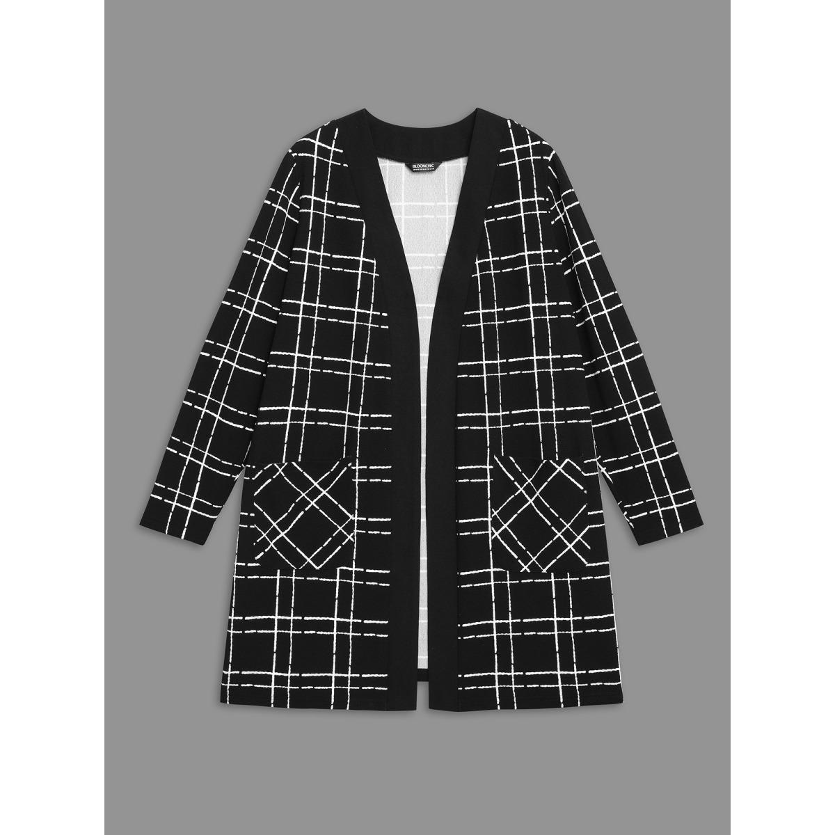 Plus Size Plaid Open Front Patchwork Jacket Women Black Contrast Loose Patch pocket Everyday Jackets BloomChic 26/4X Product Image