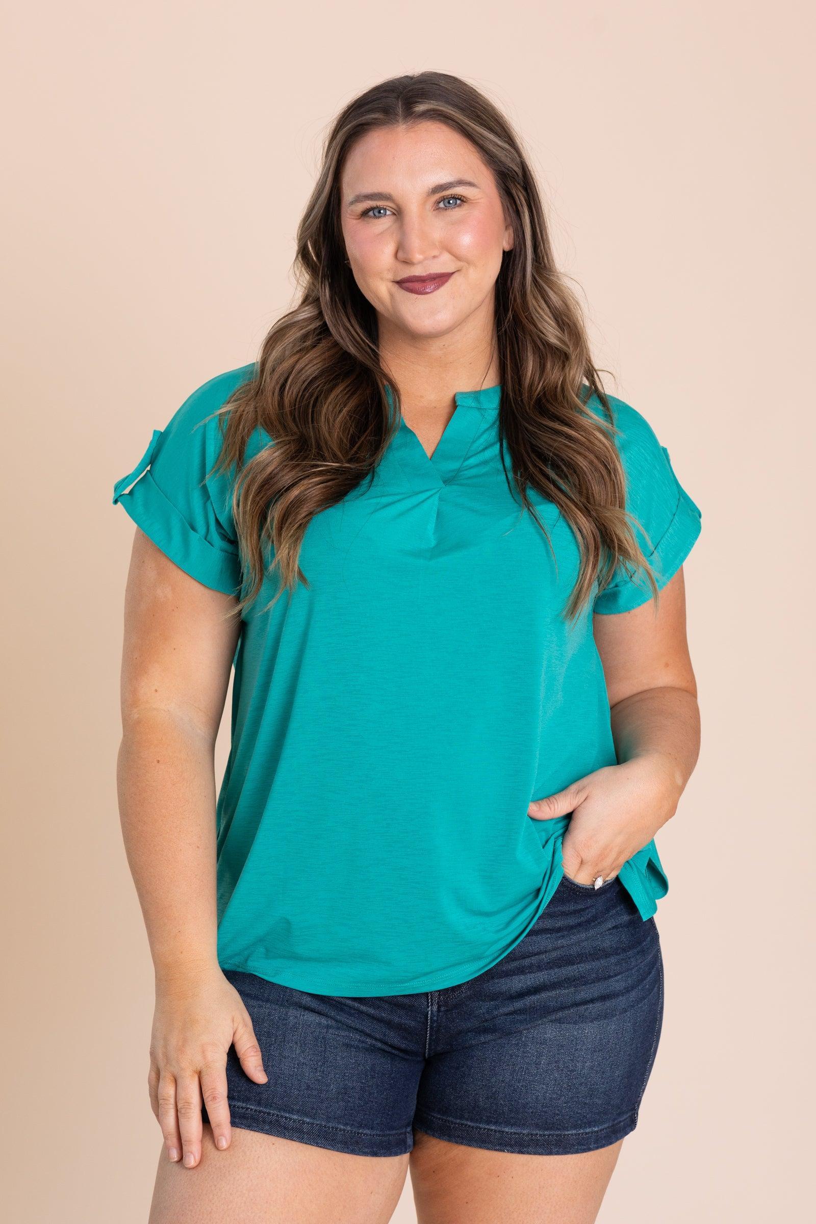 Wrinkle Free Folded Short Sleeve Knit Tops Product Image