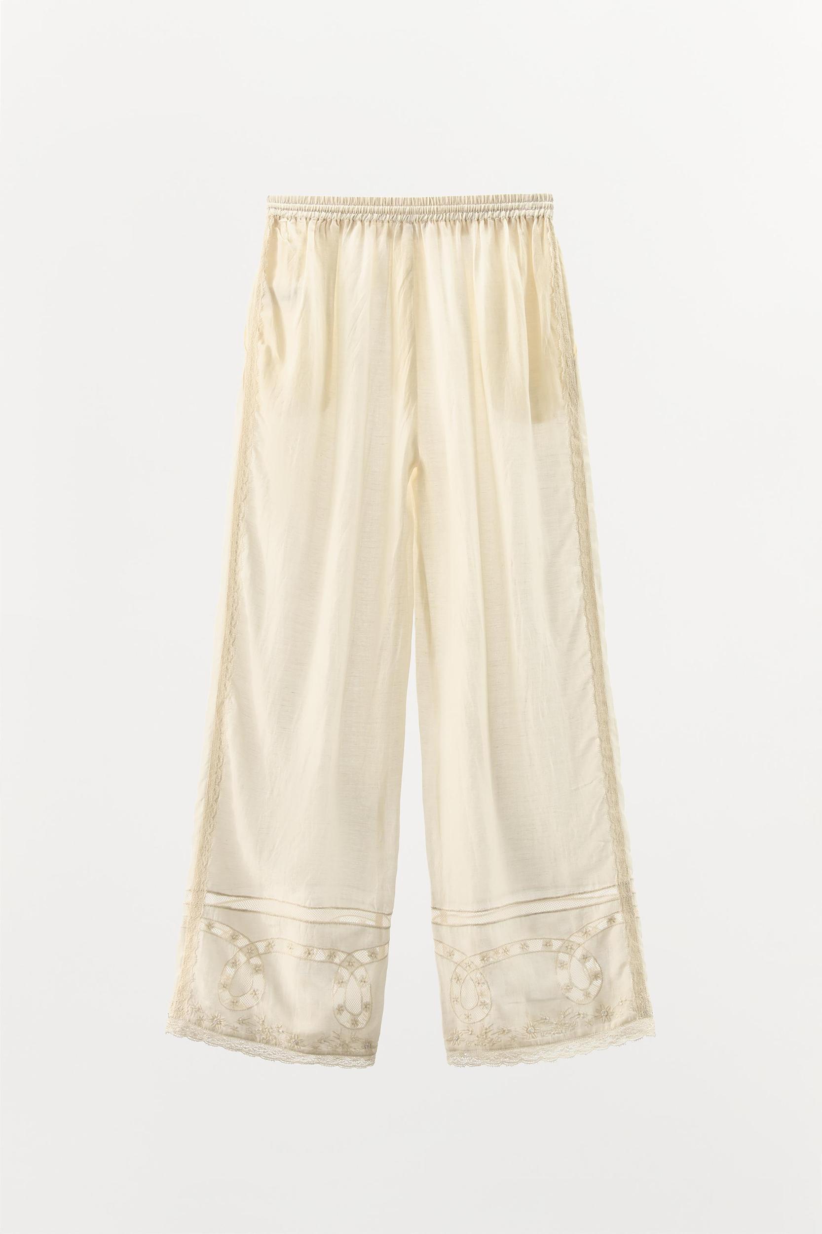 BEADED EMBROIDERED LACE PANTS Product Image