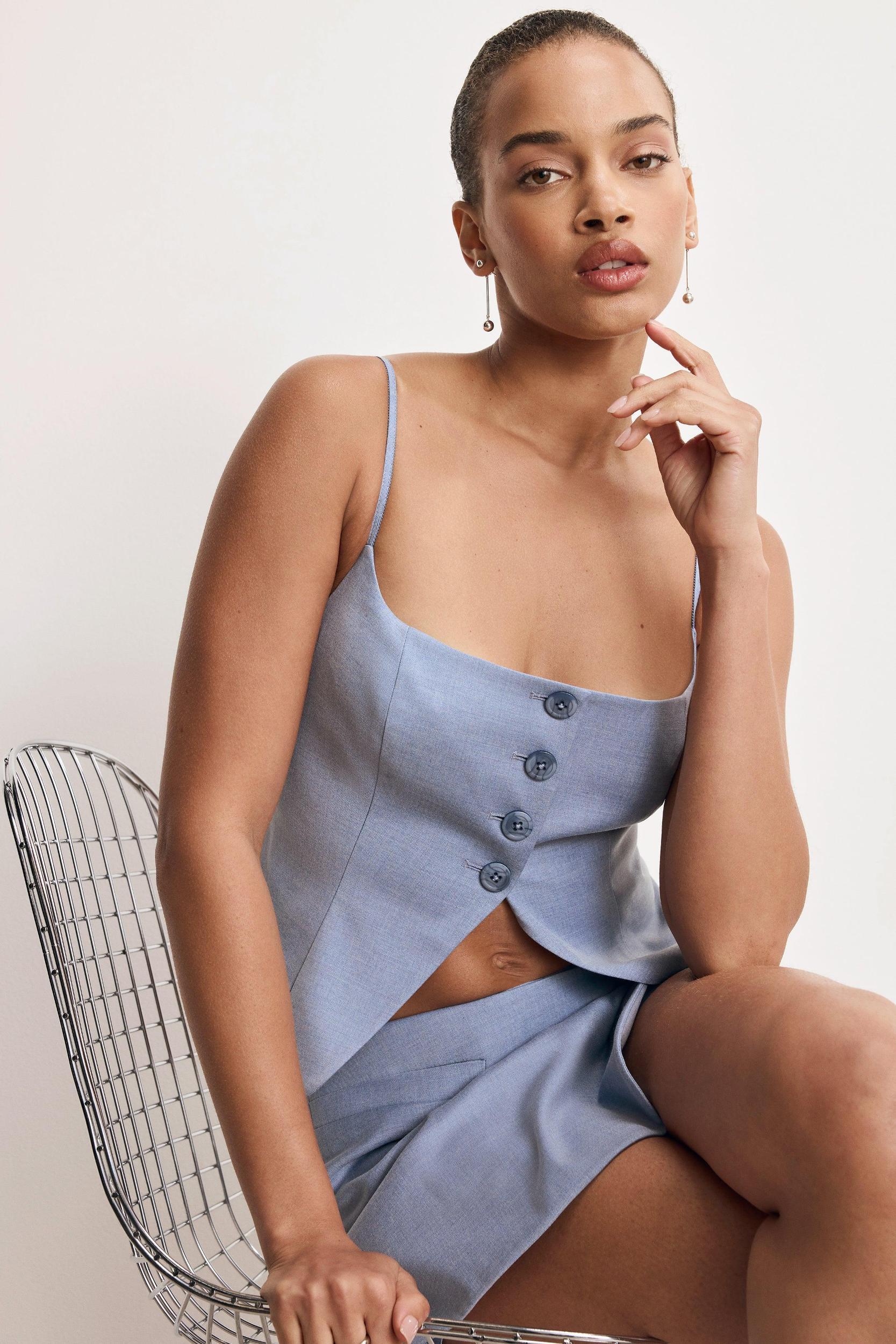 TWILL SUITING CAMI | CROSSHATCH BLUE001 Product Image