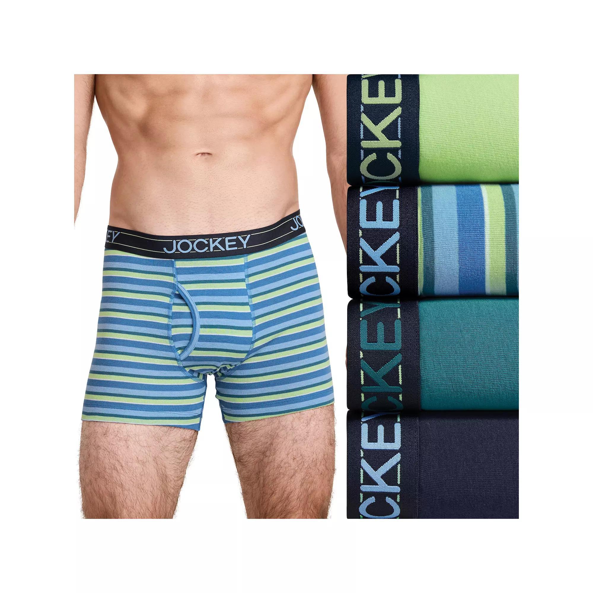 Mens Jockey 4-Pack Cotton Blend Boxer Brief Teal Grey Team Product Image