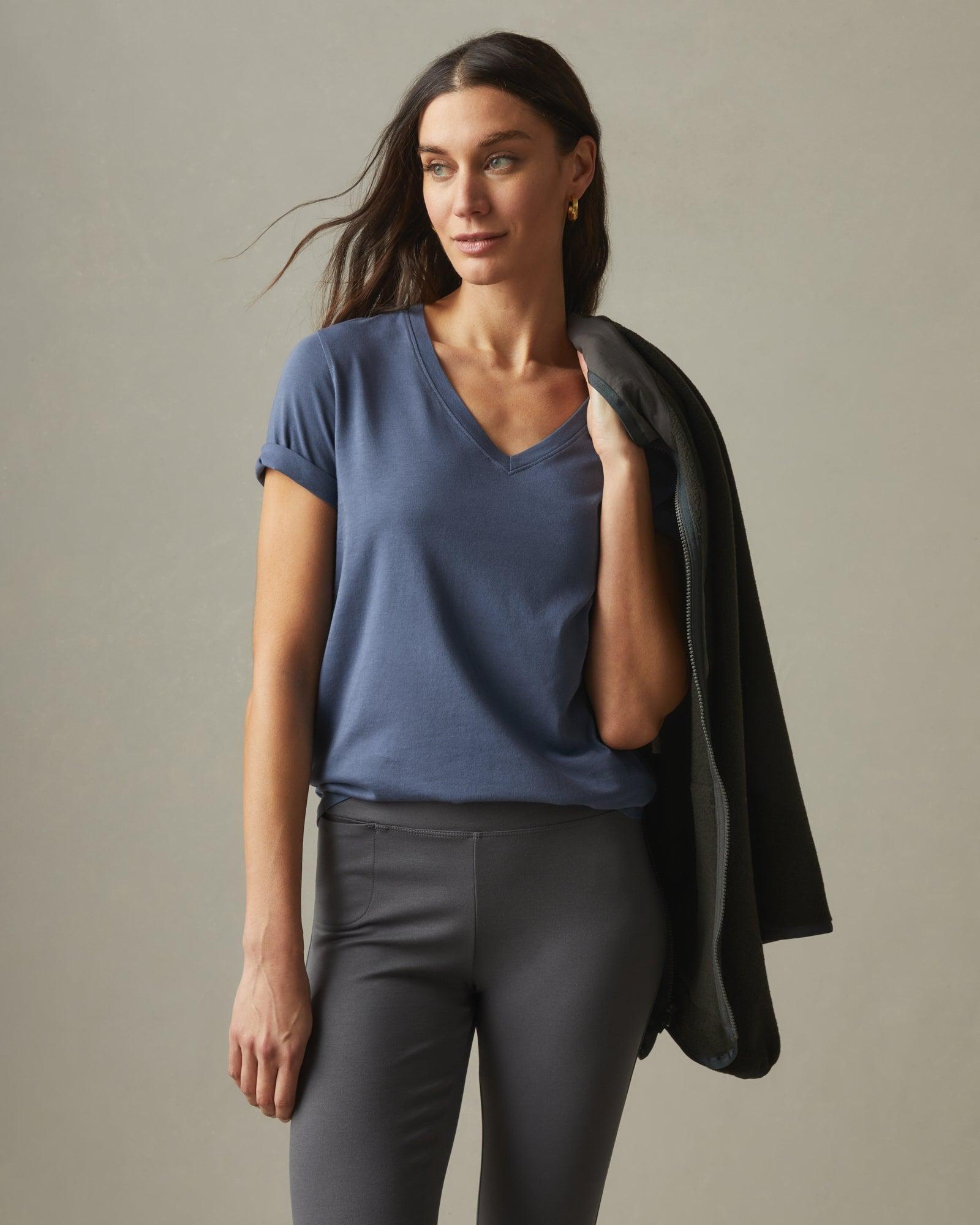 Women's Classic Cotton V-Neck Tee - Washed Navy Female Product Image