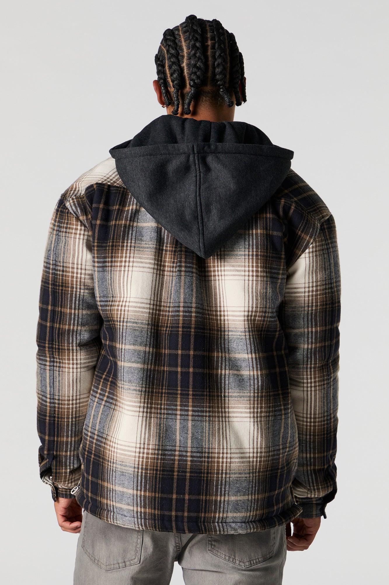Plaid Hooded Shacket Male Product Image