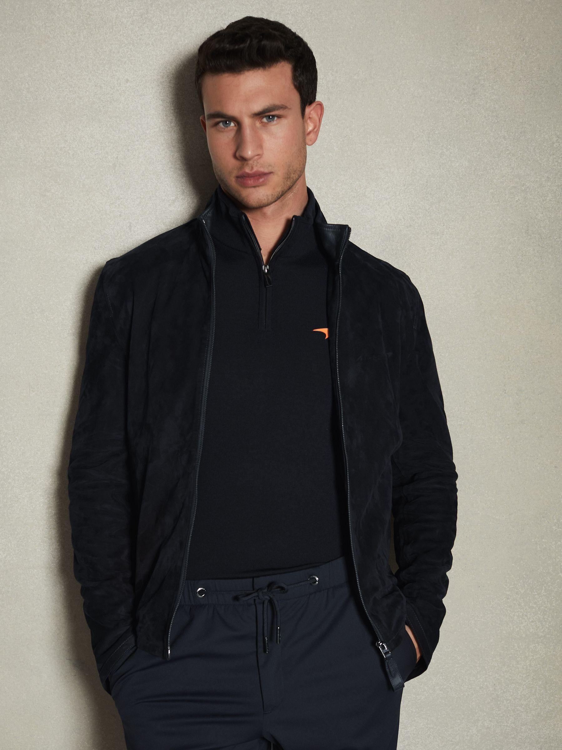 Suede Zip-Through Jacket in Navy Product Image