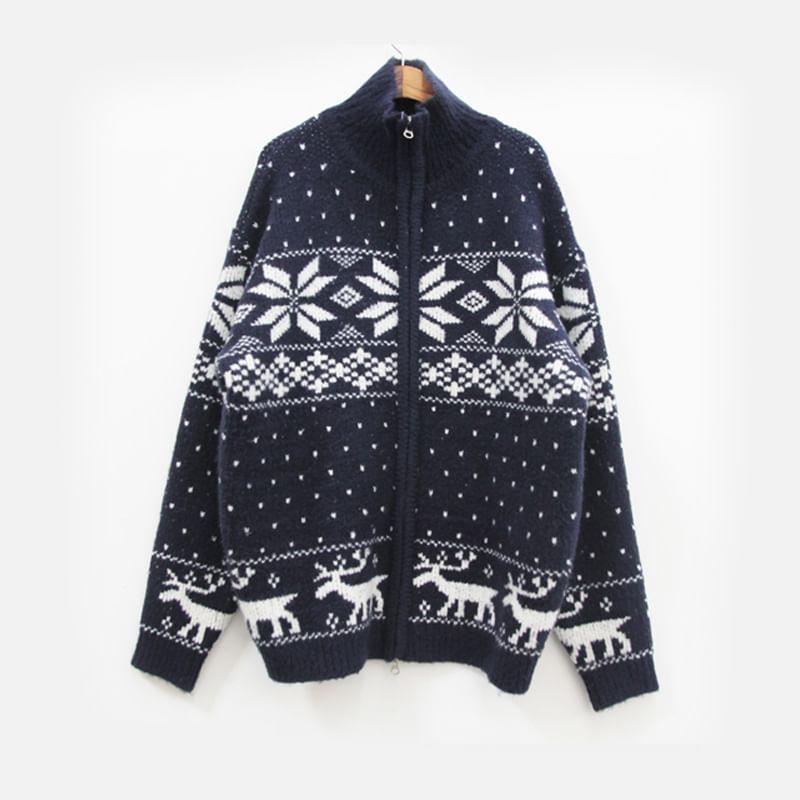 Couple Matching Snowflake Print Zip Cardigan Product Image