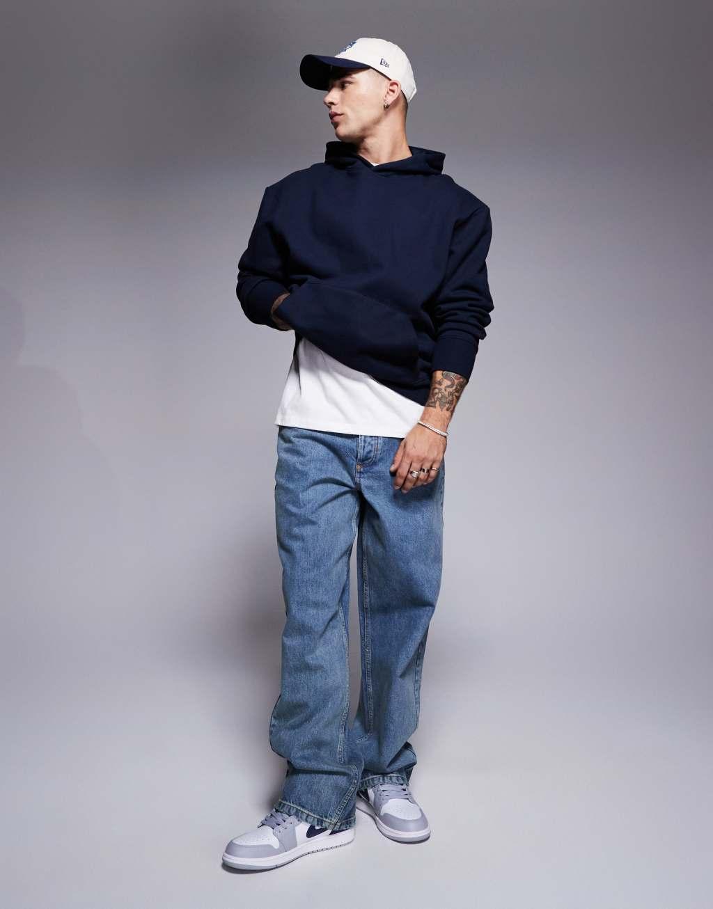 ASOS DESIGN premium heavyweight oversized hoodie in navy Product Image