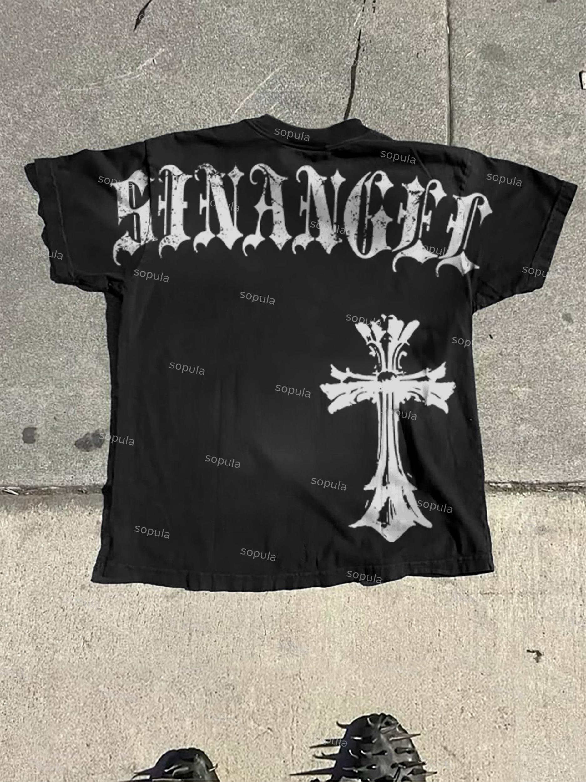 Sinangel Vintage Cross Graphic Cotton T-shirt Product Image