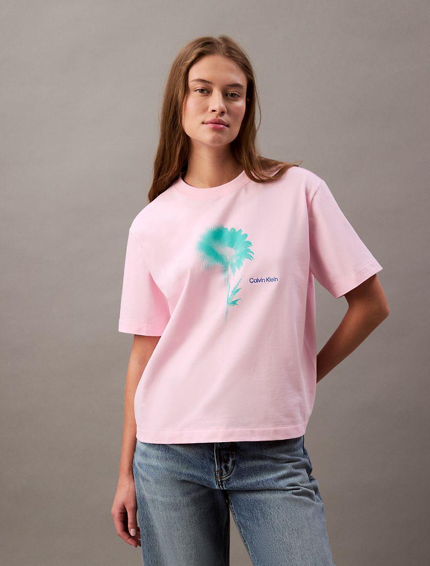 Calvin Klein Women's Faded Flower Graphic Boxy T-Shirt - Pink - XL Product Image