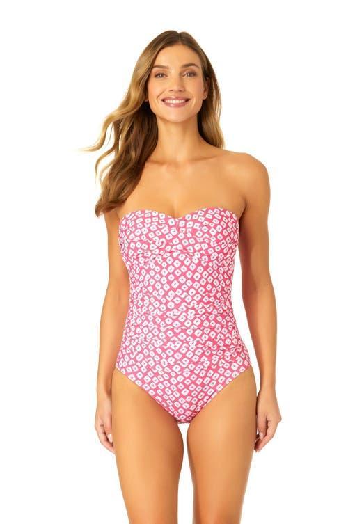 Anne Cole Women's Twist Front Shirred One Piece Swimsuit in Shibori Geo Pink at Nordstrom, Size 6 Product Image