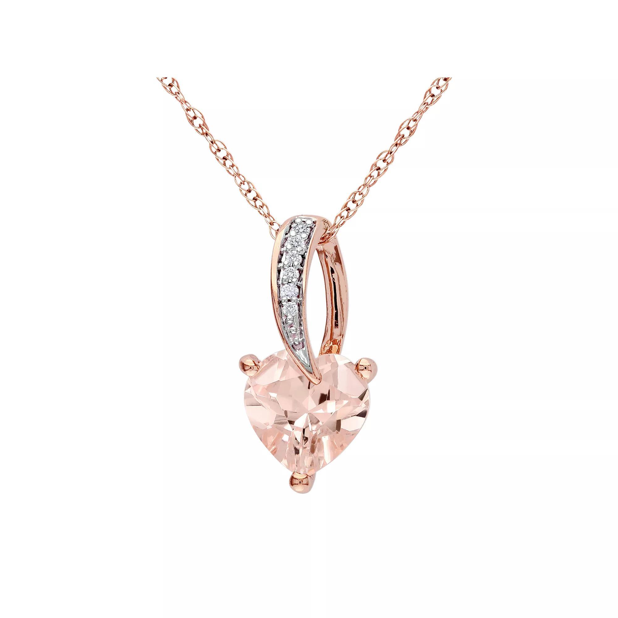 Stella Grace 10k Rose Gold Morganite and Diamond Accent Heart Pendant, Womens Pink Product Image
