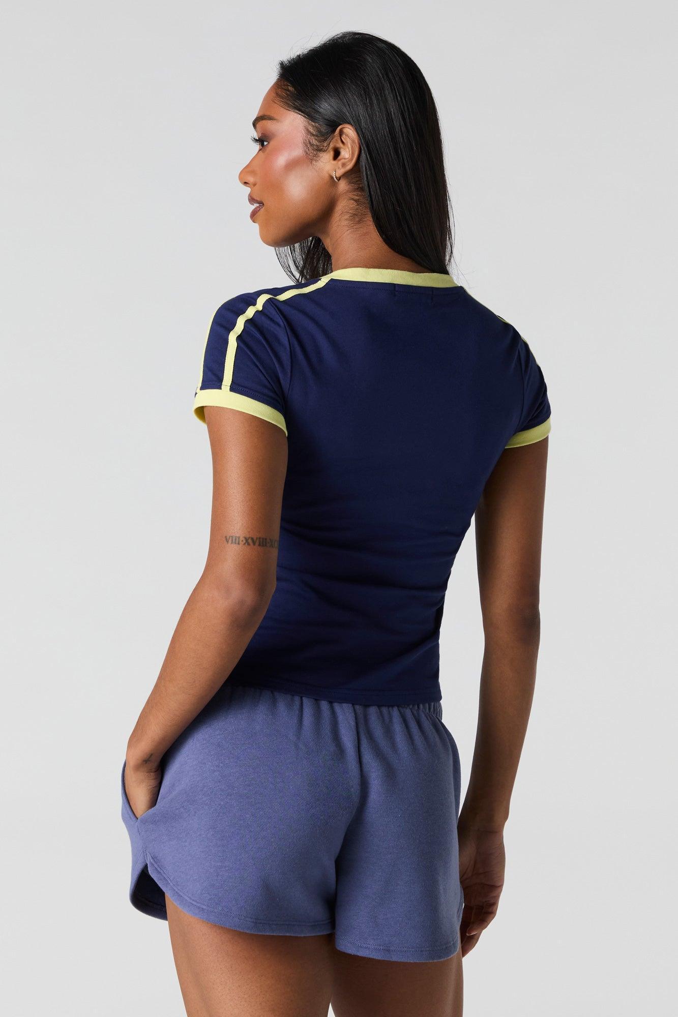 Sporty Graphic V-Neck Ringer T-Shirt Female Product Image