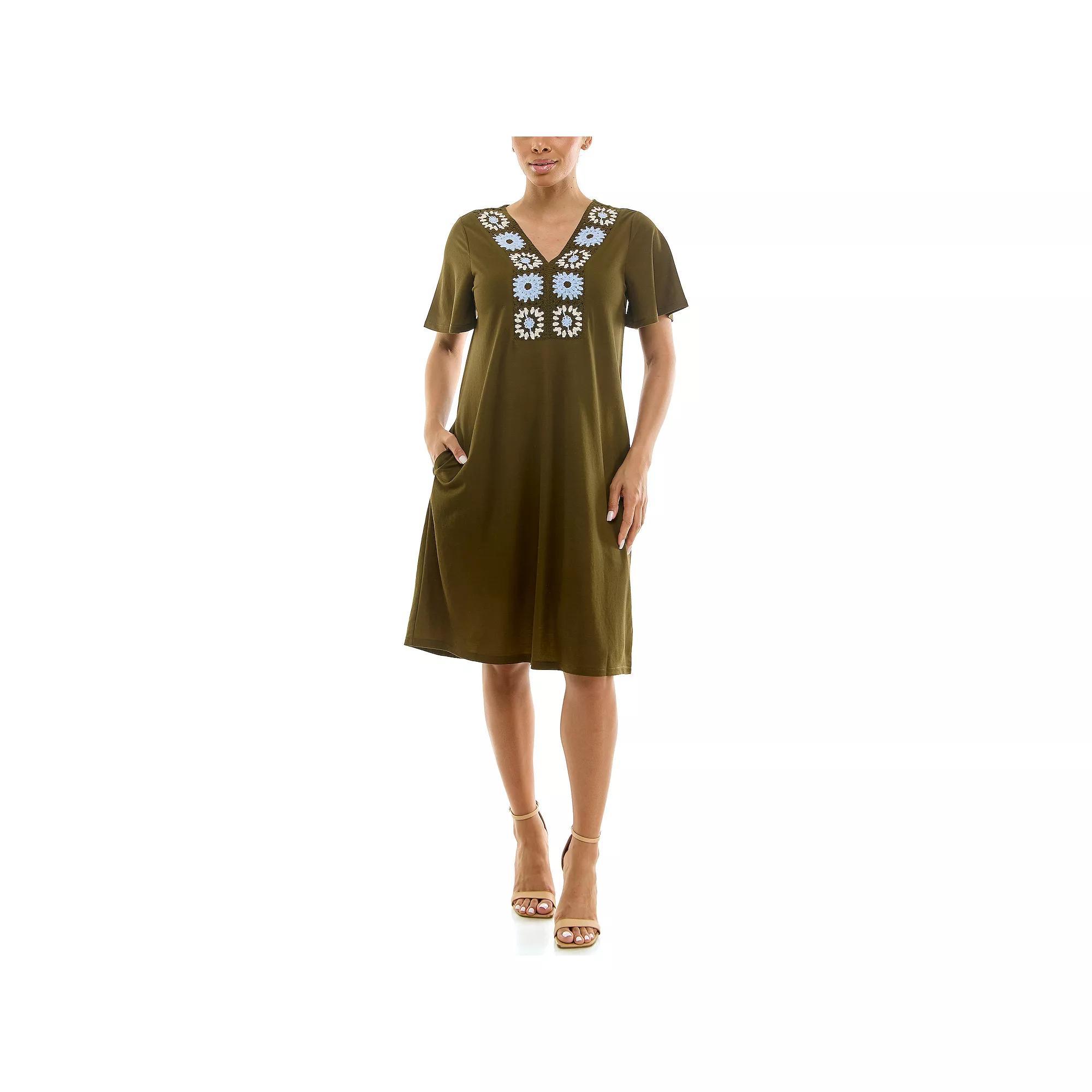 Women's Nina Leonard Crochet Trapeze Dress, Size: XL, Green Combo Product Image