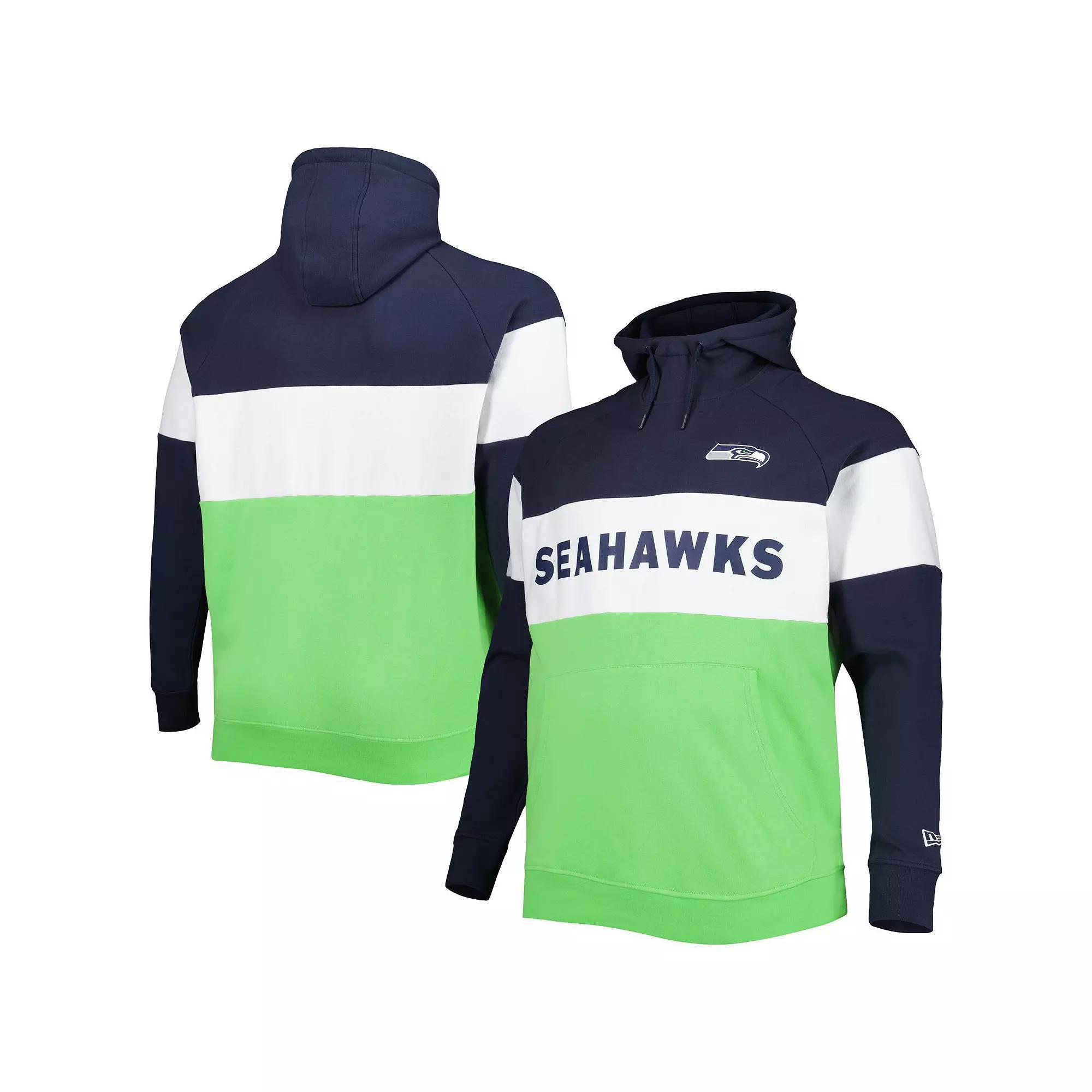 Men's New Era Neon Green Seattle Seahawks Big & Tall Current Team Colorblock Fleece Pullover Hoodie, Size: 5XB, Brt Gr Product Image