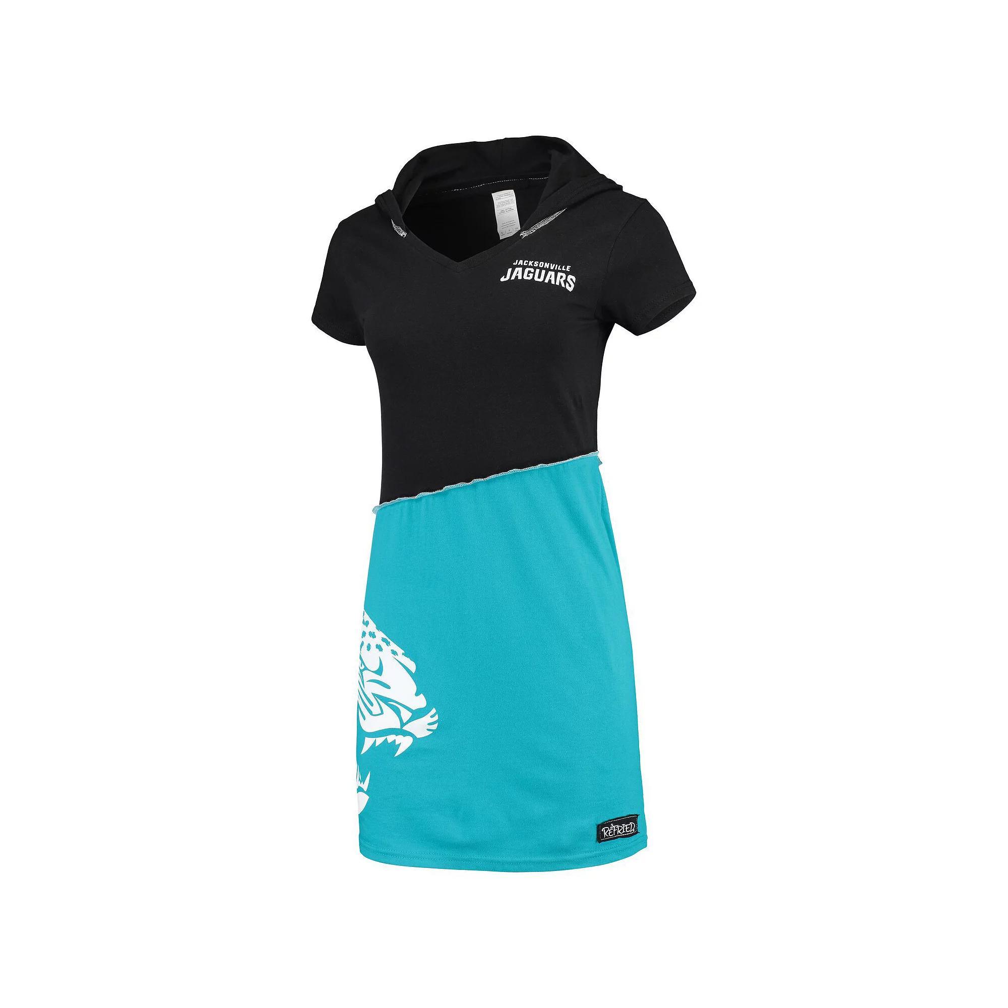 Women's Refried Apparel Black/Teal Jacksonville Jaguars Sustainable Hooded Mini Dress, Size: Large Product Image