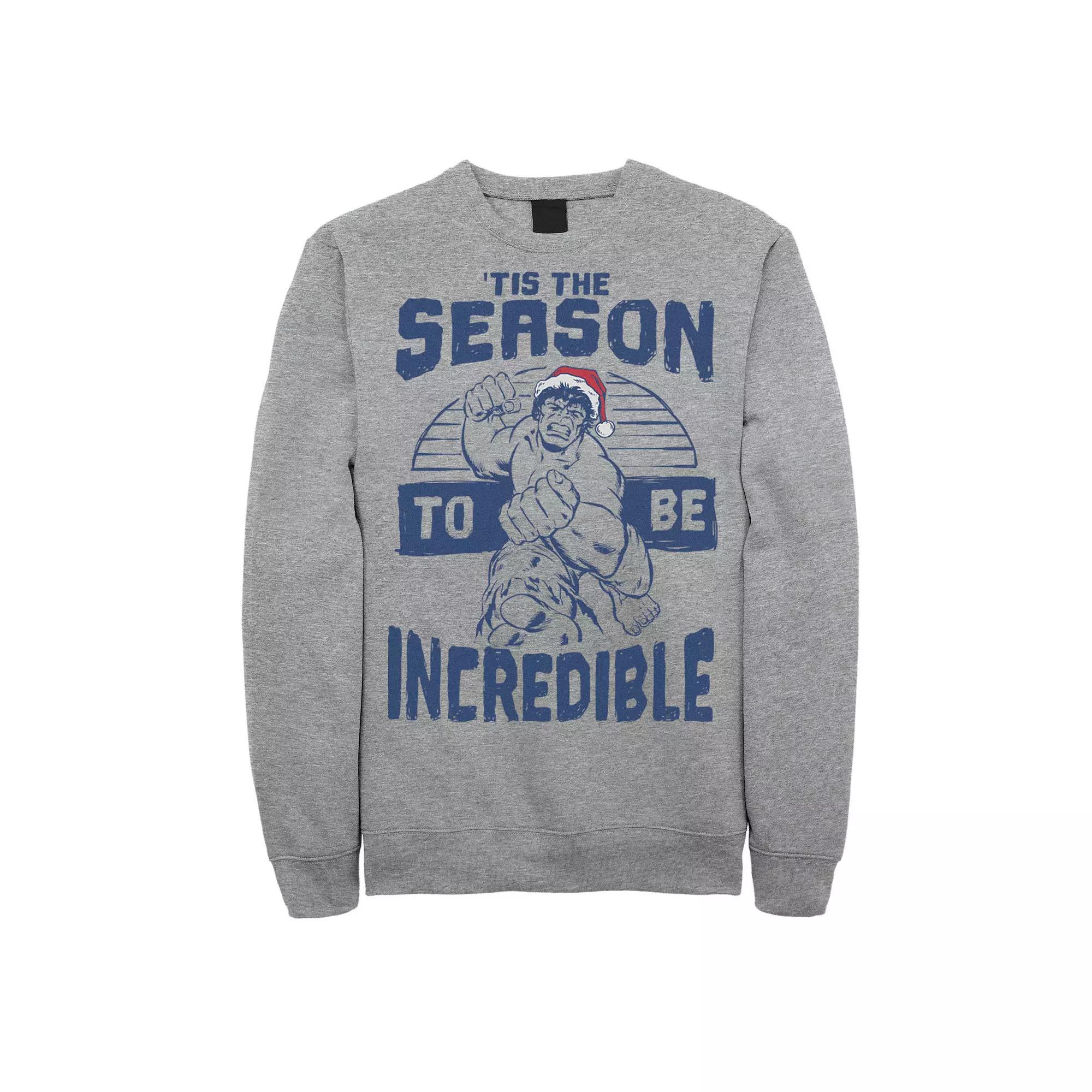 Men's Marvel The Hulk 'Tis The Season To Be Incredible Christmas Sweatshirt, Size: Small, Athletic Grey Product Image