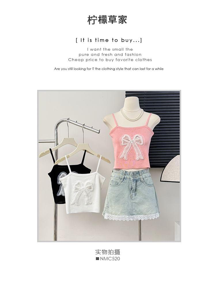 Bow-Accent Spaghetti-Strap Camisole Top Product Image