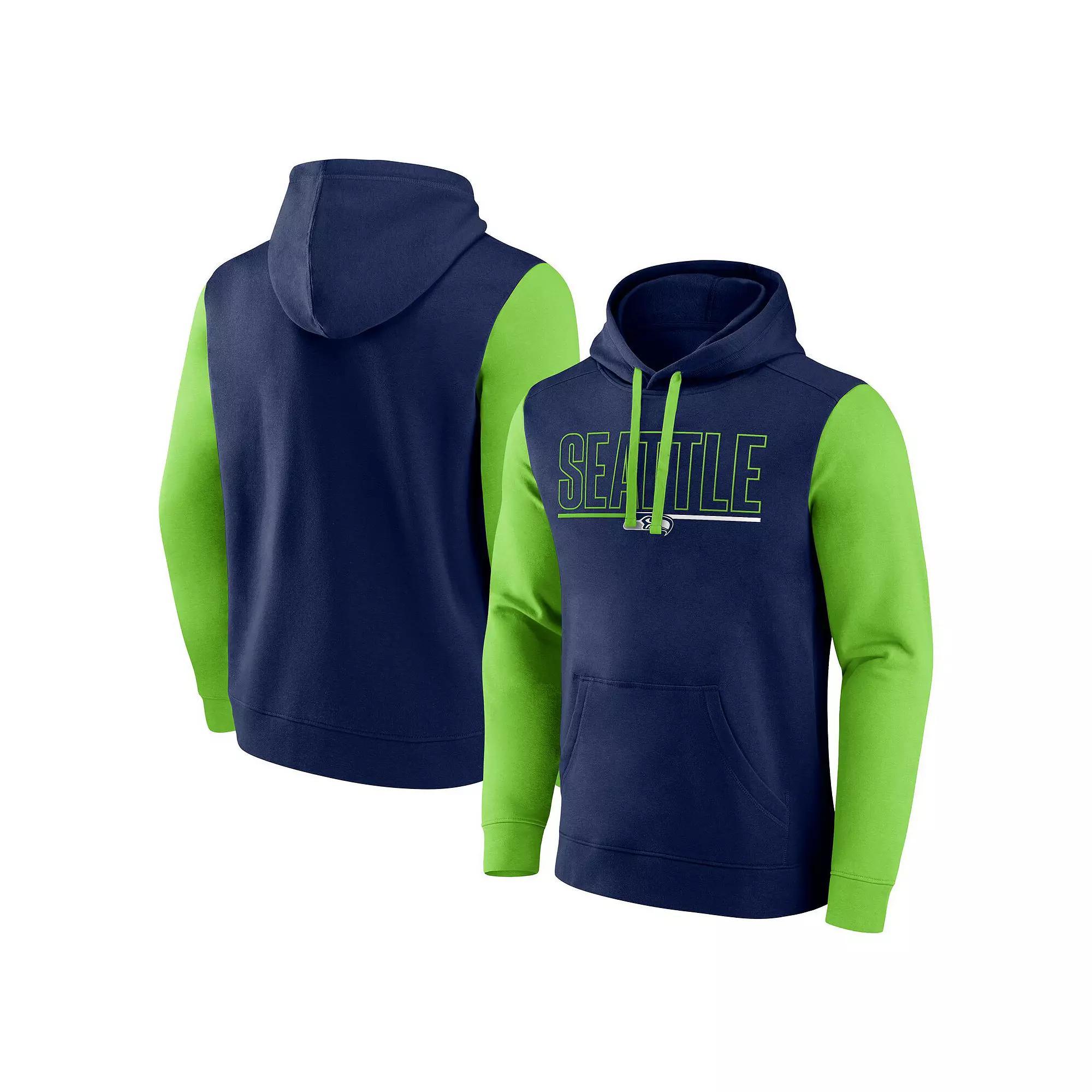 Mens Fanatics College Navy/Neon Green Seattle Seahawks Outline Pullover Hoodie Product Image