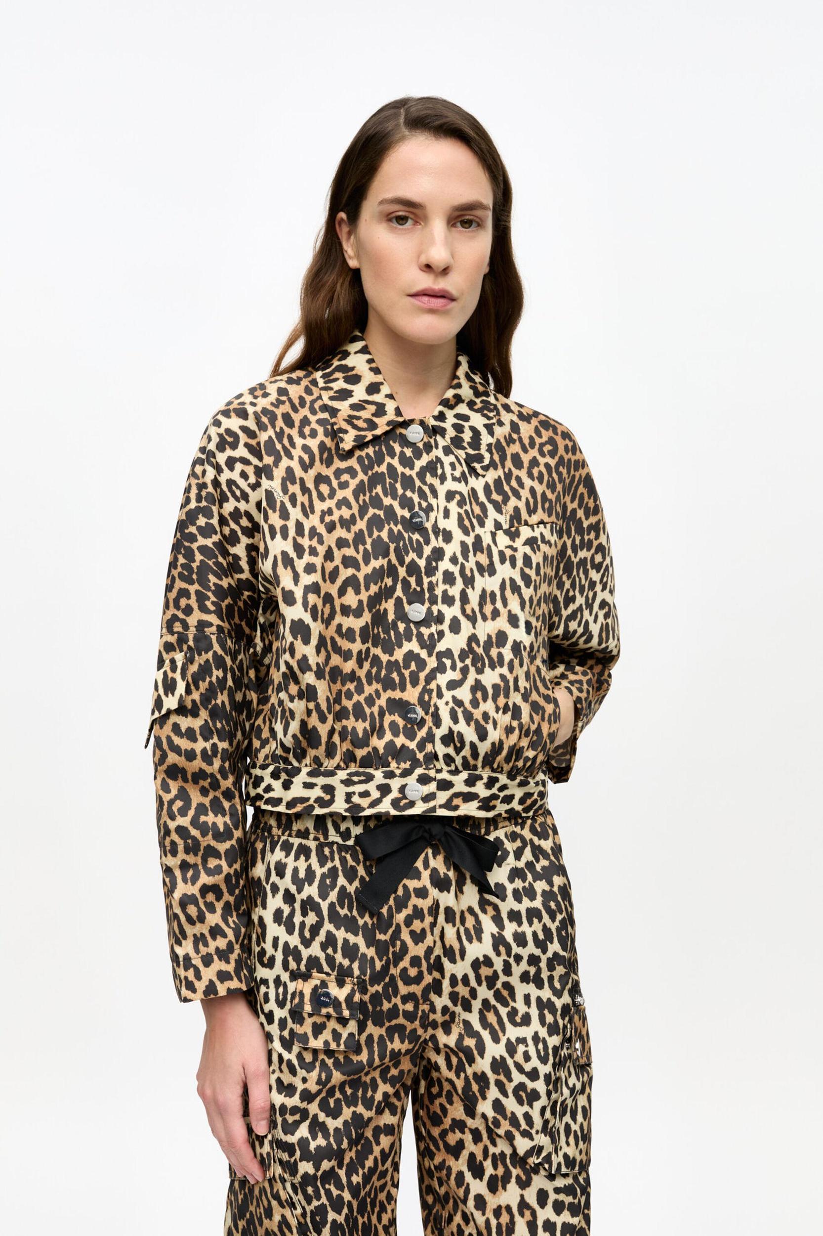 Leopard Duchesse Nylon Cropped Jacket Product Image