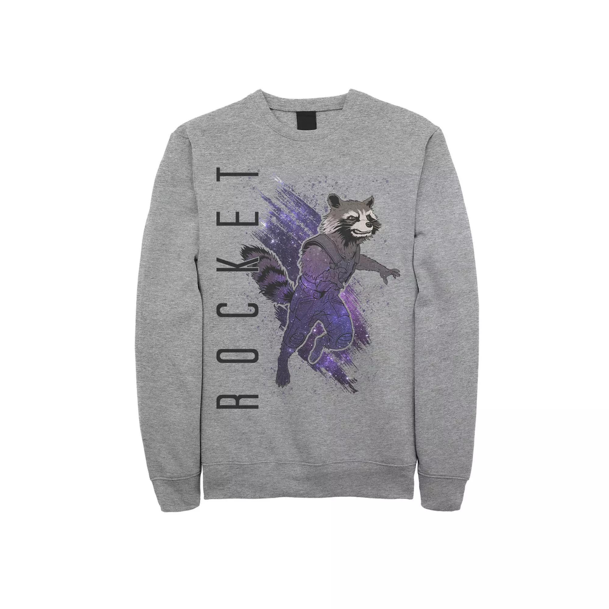 Mens Marvel Avengers Endgame Rocket Painted Galaxy Graphic Fleece Pullover Athletic Grey Product Image