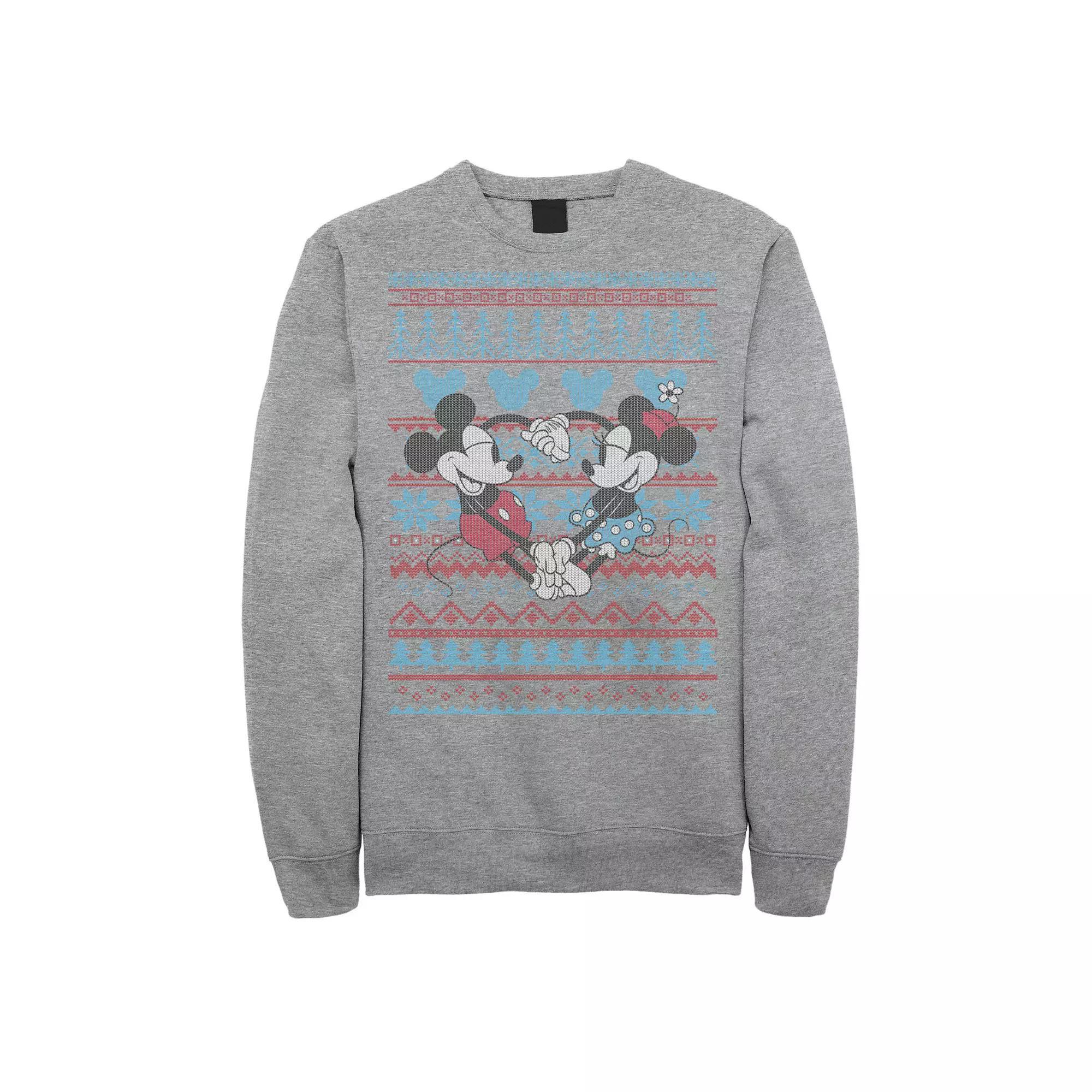 Disney's Mickey And Minnie Mouse Christmas Sweater Style Men's Sweatshirt, Size: XL, Athletic Grey Product Image
