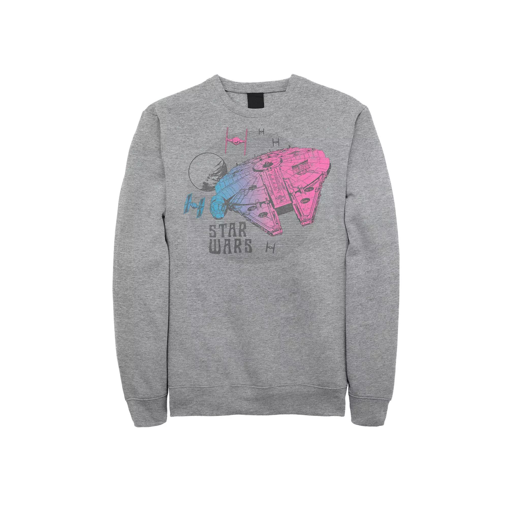 Men's Star Wars The Rise of Skywalker Ombre Millennium Falcon Sweatshirt, Size: Small, Athletic Grey Product Image