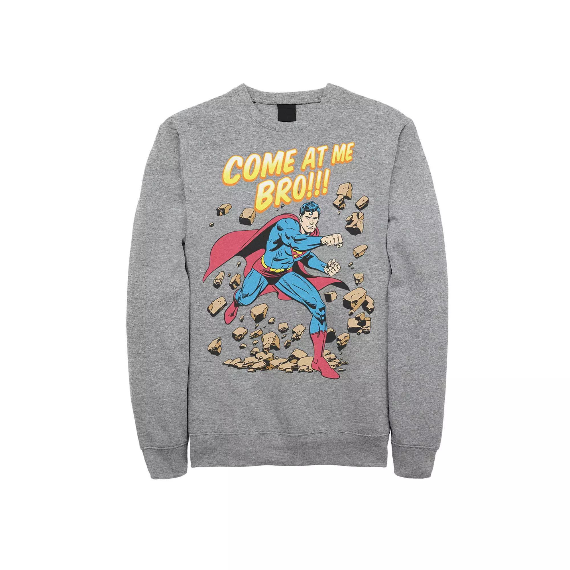 Men's DC Comics Superman Come At Me Bro Text Poster Graphic Fleece Pullover, Size: Medium, Athletic Grey Product Image