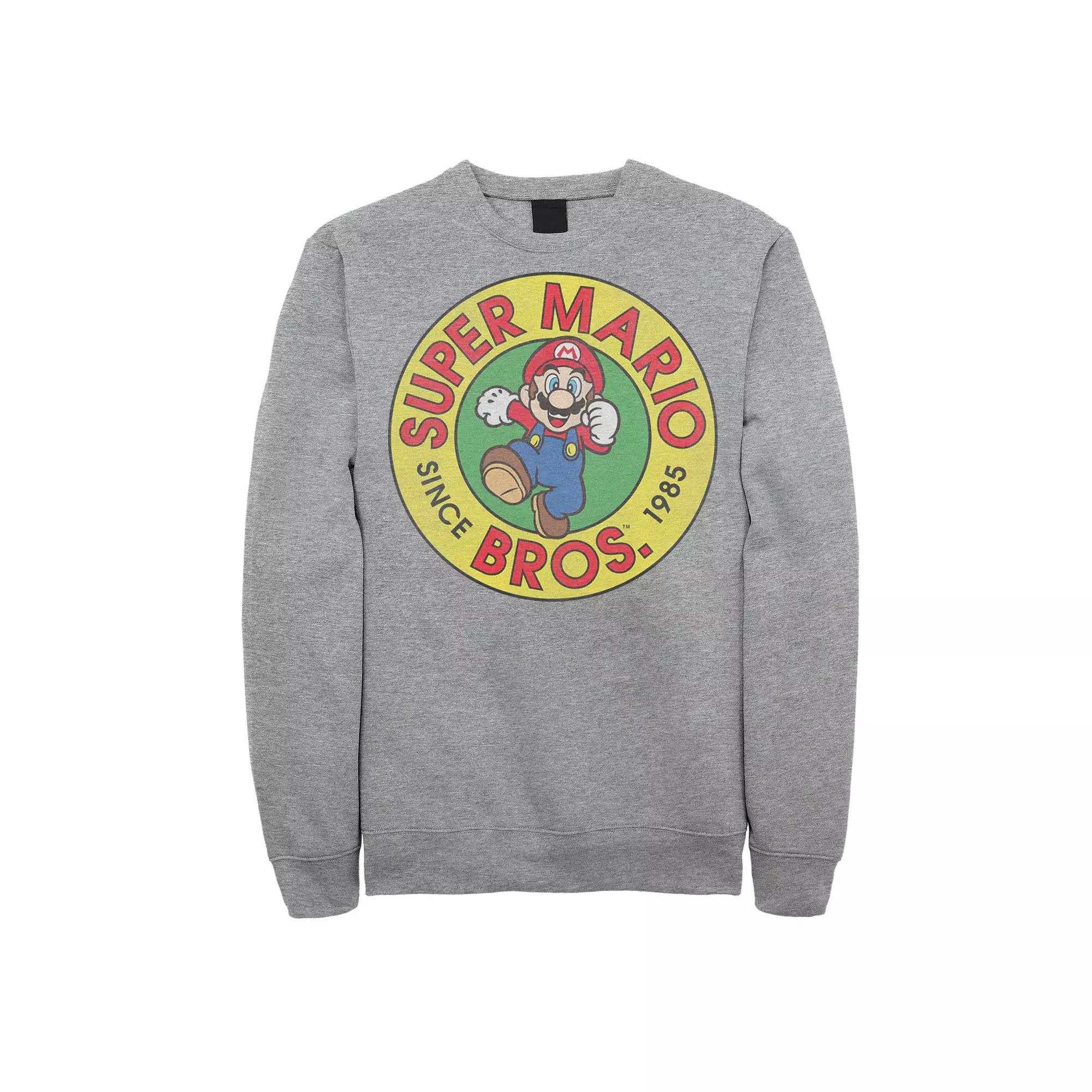 Big & Tall Super Mario Bros Since 1985 Badge Graphic Fleece Pullover, Men's, Size: Large Tall, Athletic Grey Product Image