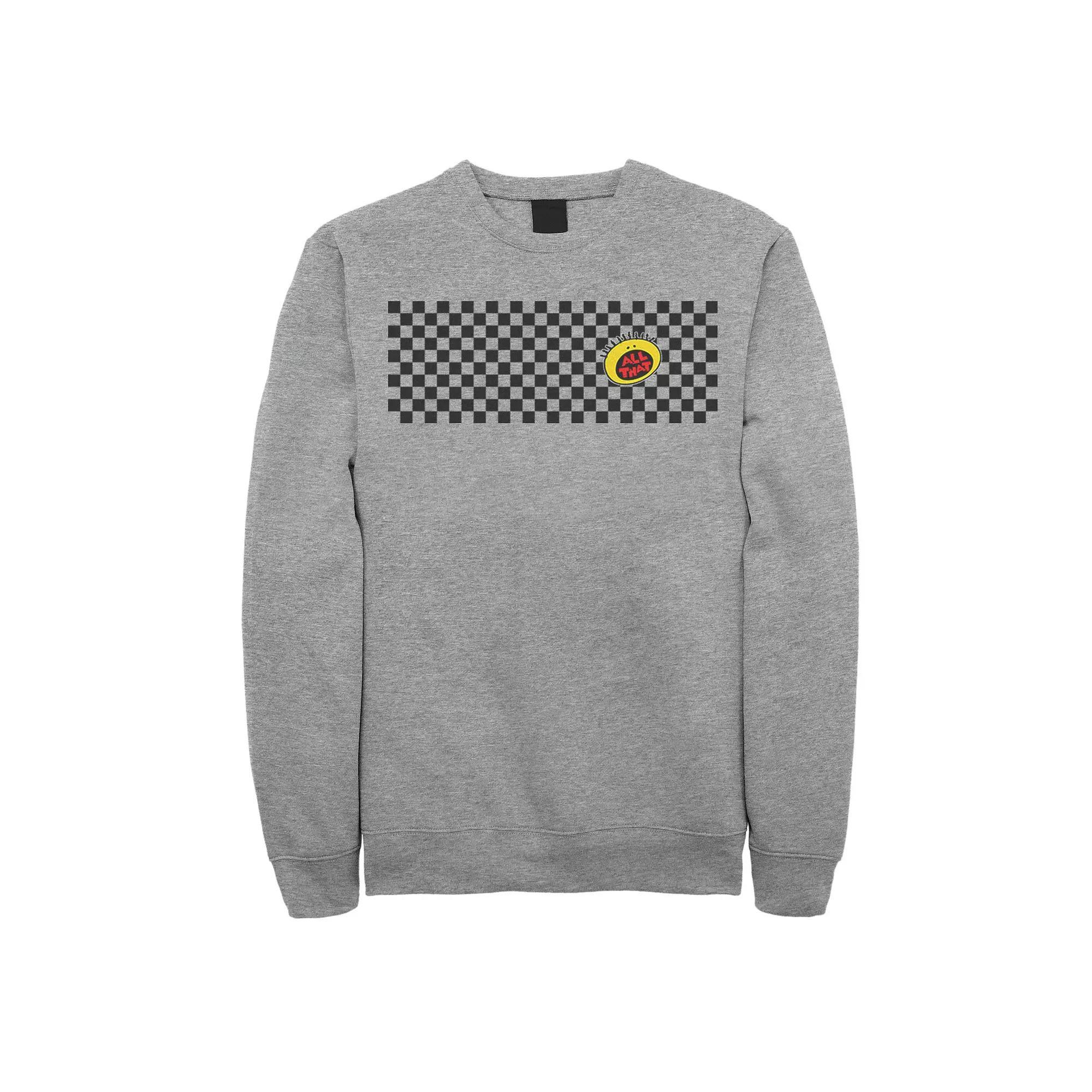 Men's Nickelodeon All That Left Chest Logo Paneled Checkers Graphic Fleece Pullover, Size: Small, Athletic Grey Product Image
