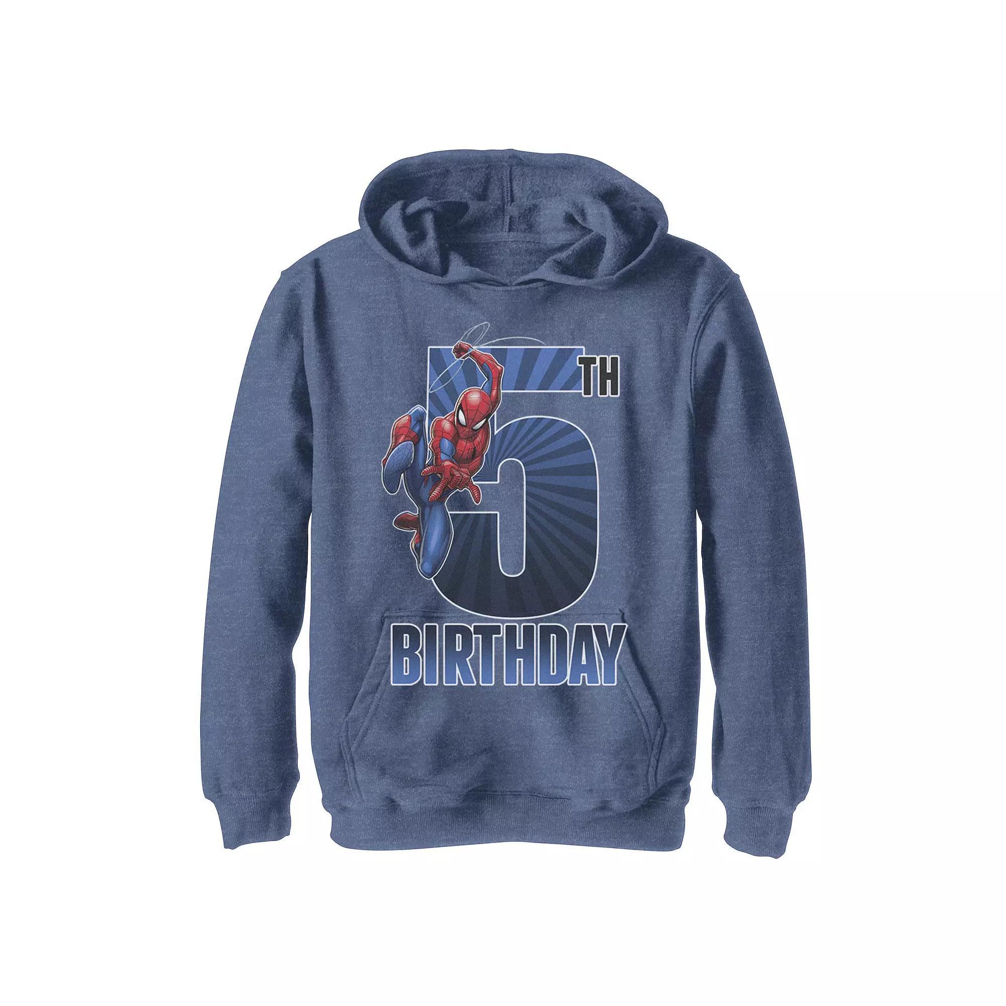 Boys 8-20 Marvel Spider-Man Swinging 5th Birthday Graphic Fleece Hoodie, Boy's, Size: Medium, Athletic Grey Product Image