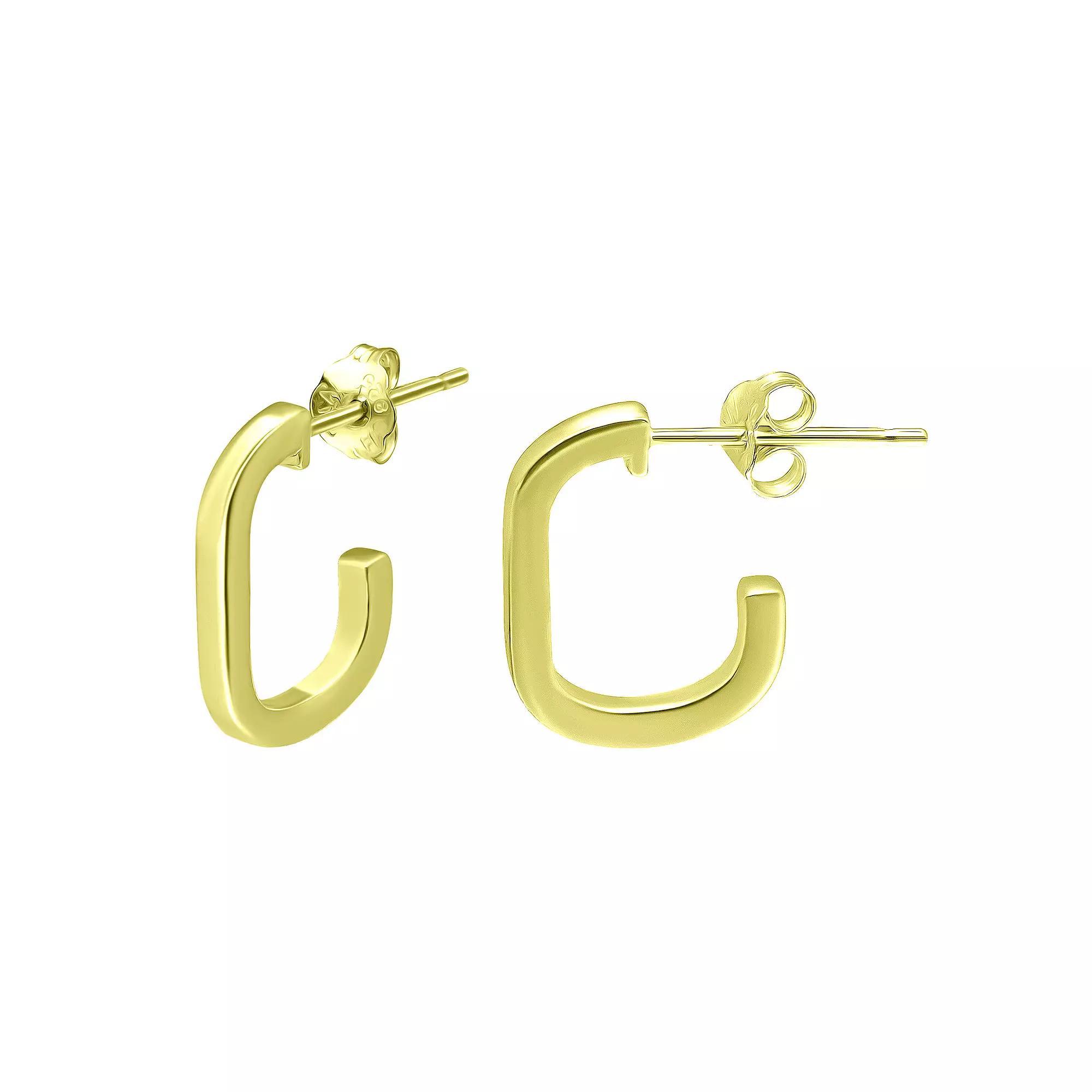 Aleure Precioso Sterling Silver Paper Clip Shaped Hoop Earrings, Women's, Gold Tone Product Image