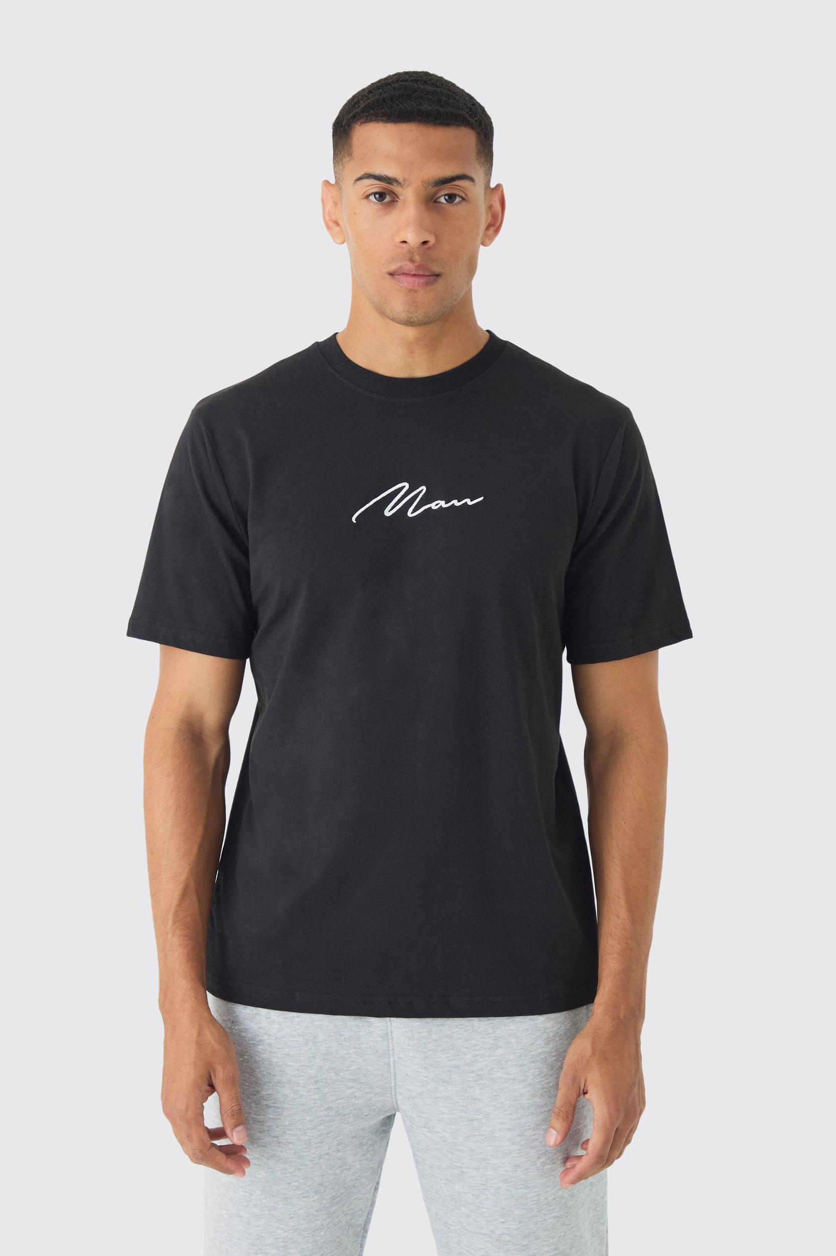 Mens Regular Fit Man Signature Embroidered T-shirt - White Product Image