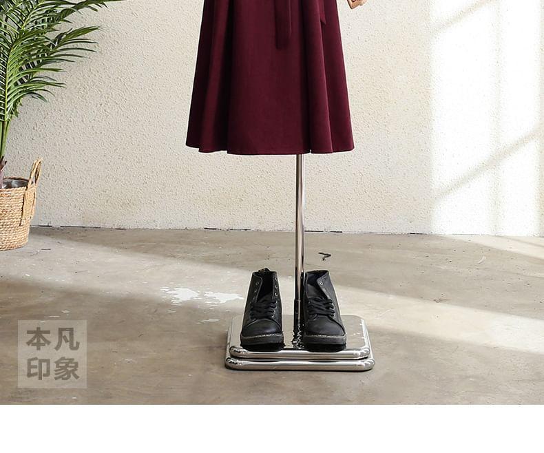Long Sleeve Square Neck Plain Tie-Waist Midi A-Line Dress Product Image