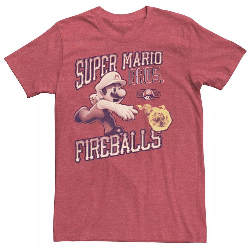 Men's Super Mario Bros. Fireballs Est. '85 Tee, Size: XS, Red Grey Product Image