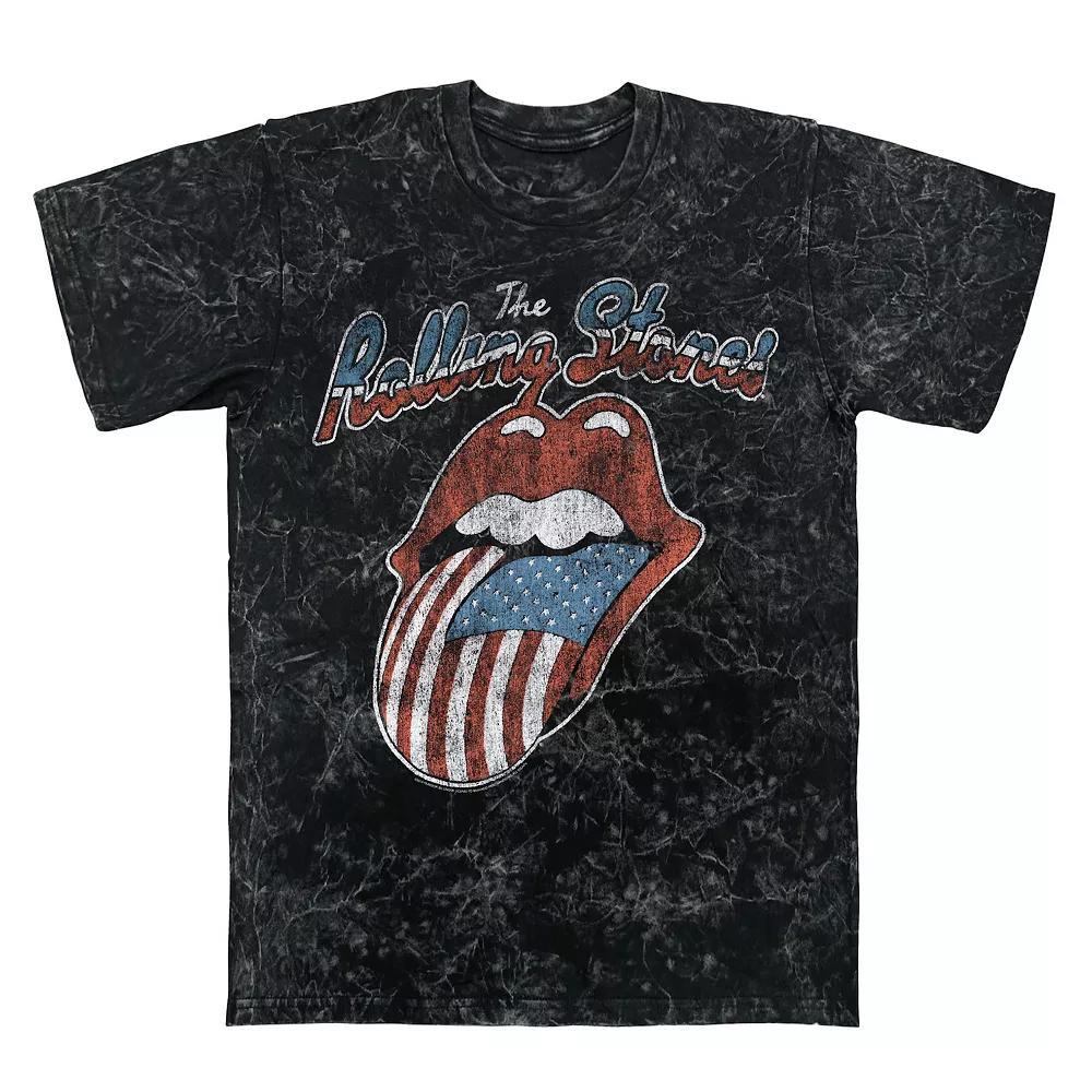 Men's Rolling Stones Tongue USA Vintage Mineral Wash Graphic Tee, Size: Medium, Black Mineral Wash Product Image