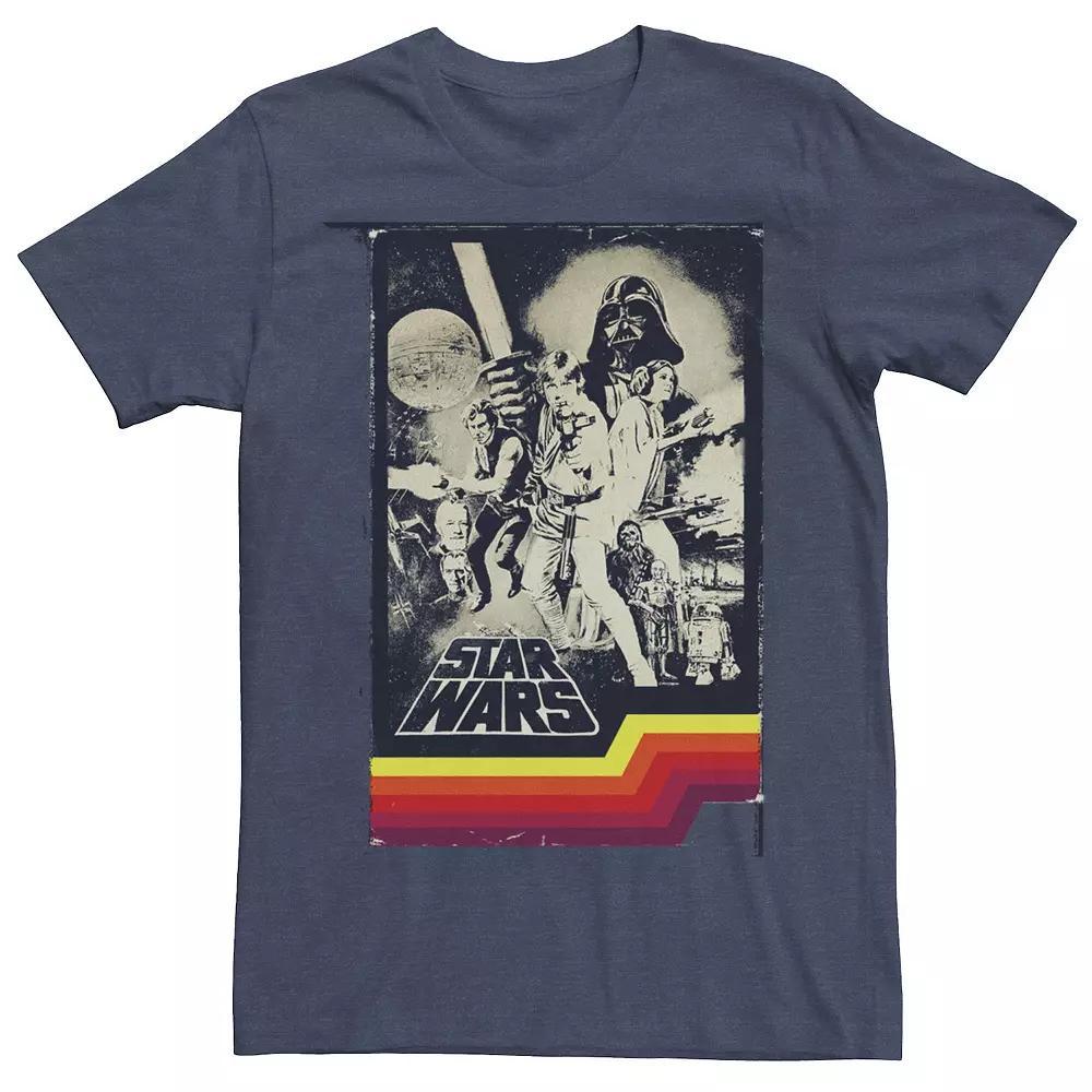 Men's Star Wars Vintage Main Cast VHS Photo Cover Tee, Size: 3XL, Navy Grey Product Image