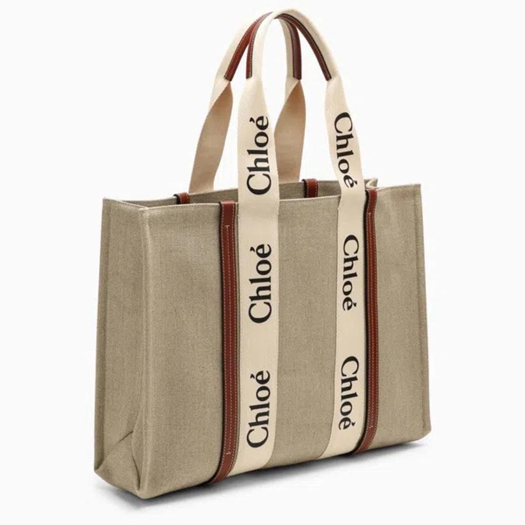 CHLOÉ Chloe Woody Large Bag In Beige/brown Canvas Women In White Product Image