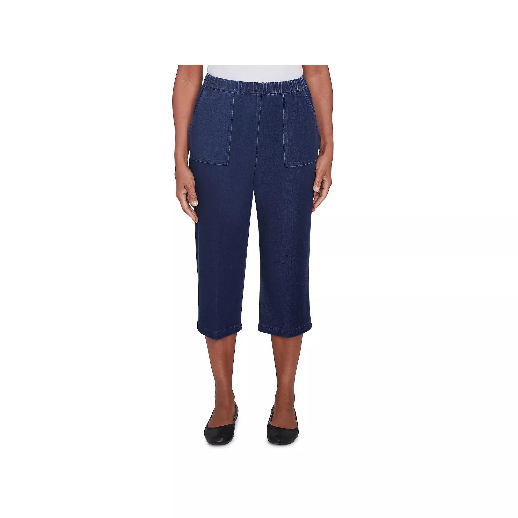Women's Alfred Dunner Free Spirit Knit Denim Capri Pants, Size: 12, Dark Blue Product Image