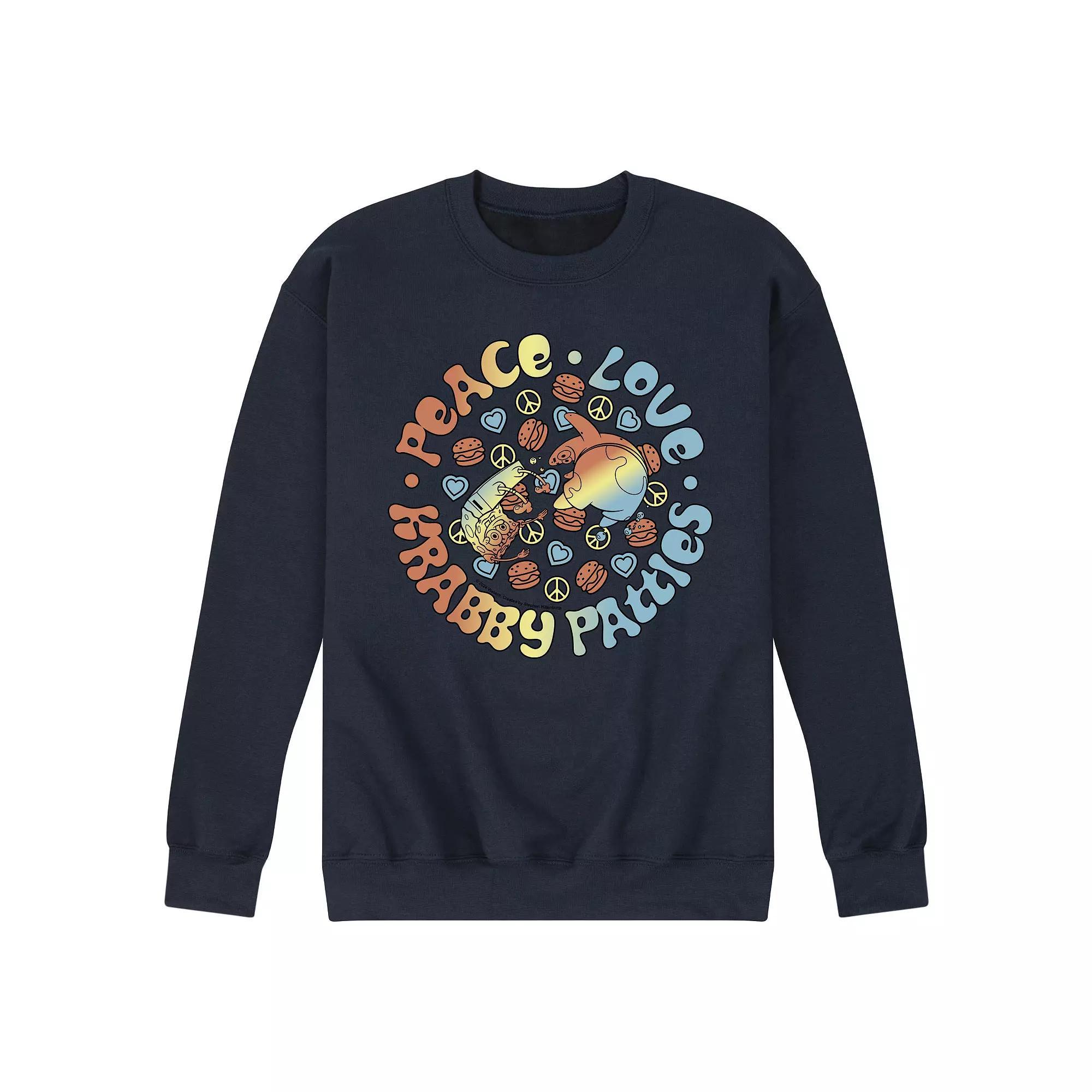 Mens SpongeBob SquarePants Peace Love Fleece Sweatshirt Blue Product Image