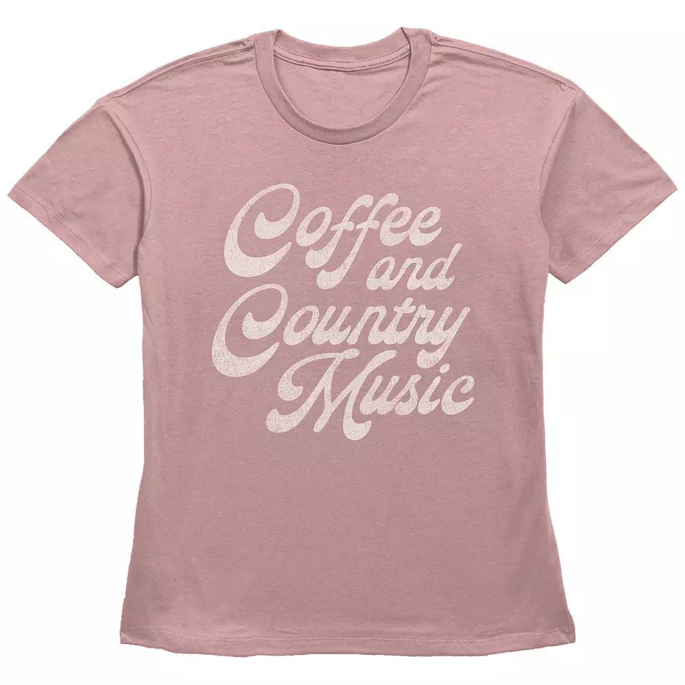 Women's Fifth Sun "Coffee and Country Music" Cursive Text Short Sleeve Graphic Tee, Girl's, Size: XXL, Desert Pink Product Image