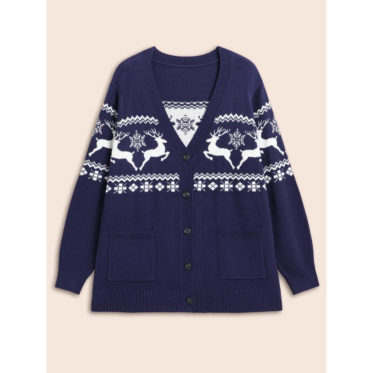 Plus Size Supersoft Essentials Holiday Patterns Button Front Cardigan Indigo Women Casual Loose Long Sleeve Everyday Cardigans BloomChic 10/M Product Image